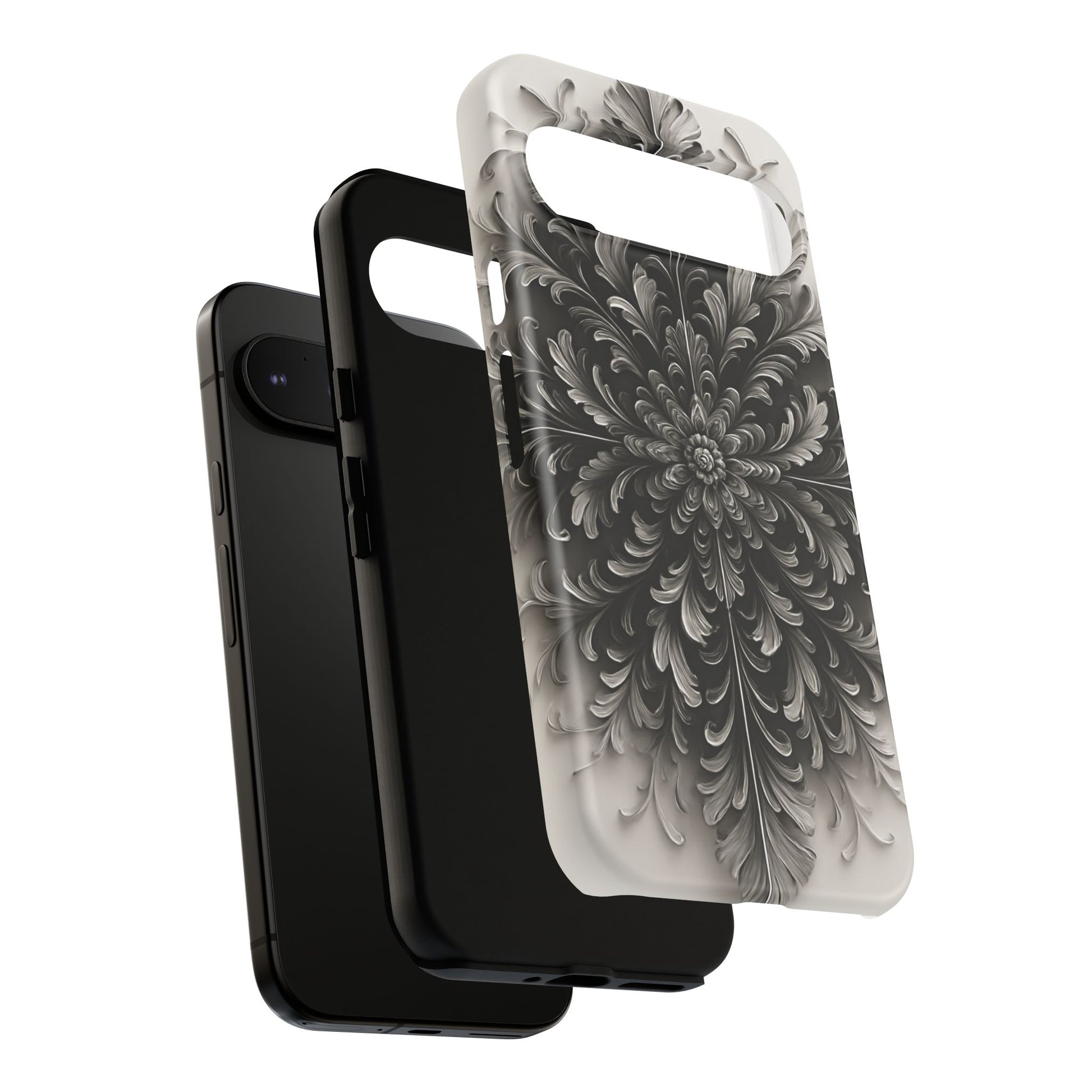 Obsidian Bloom - Elegant Black & White Google Pixel 9 Pro XL Phone Case - Intricate Mandala Flower Design