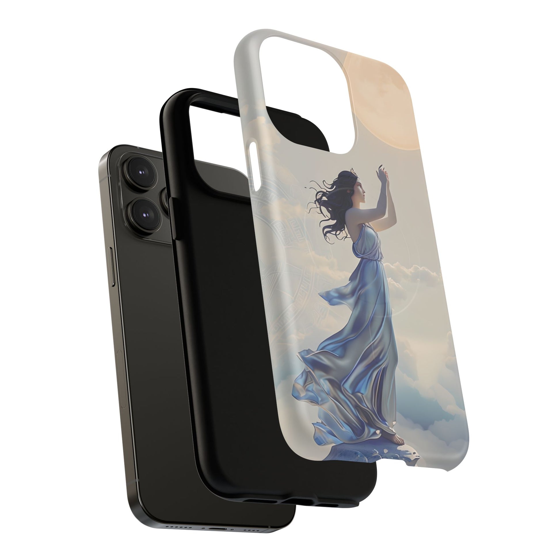 Moonlit Ascend - Ethereal Celestial Art iPhone 14 Pro Max MagSafe Phone Case -Dreamy Night Sky & Floating Woman Design
