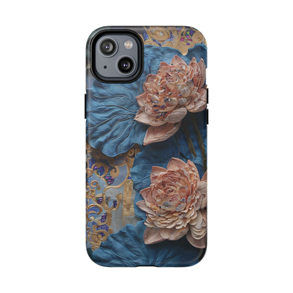 Peony Midnight Tapestry - iPhone Case- MagSafe Compatible - Elegant Blue & Blush Artful Phone Cover