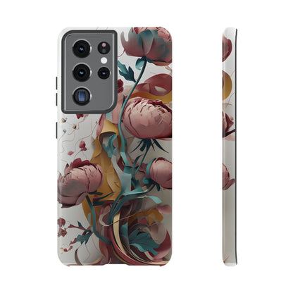 Blushing Peony Veil - Elegant Painterly Floral Samsung Galaxy Tough Phone Case - Soft Blush & Teal Peony Design