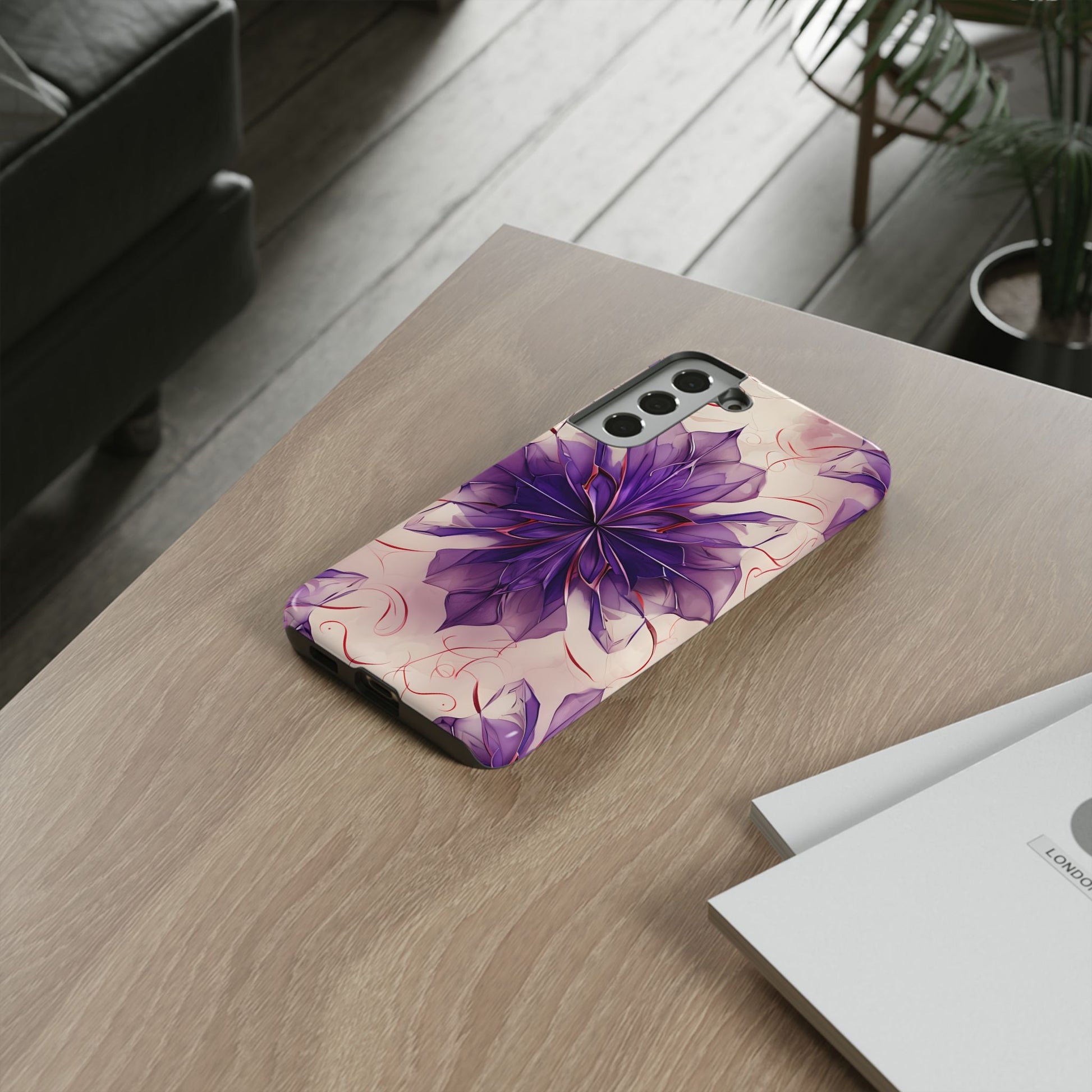 Violet Reverie - Kaleidoscope Collection Artistic Floral Burst - Samsung Galaxy S22 Plus Tough Phone Case - Bold Purple Symmetrical Design