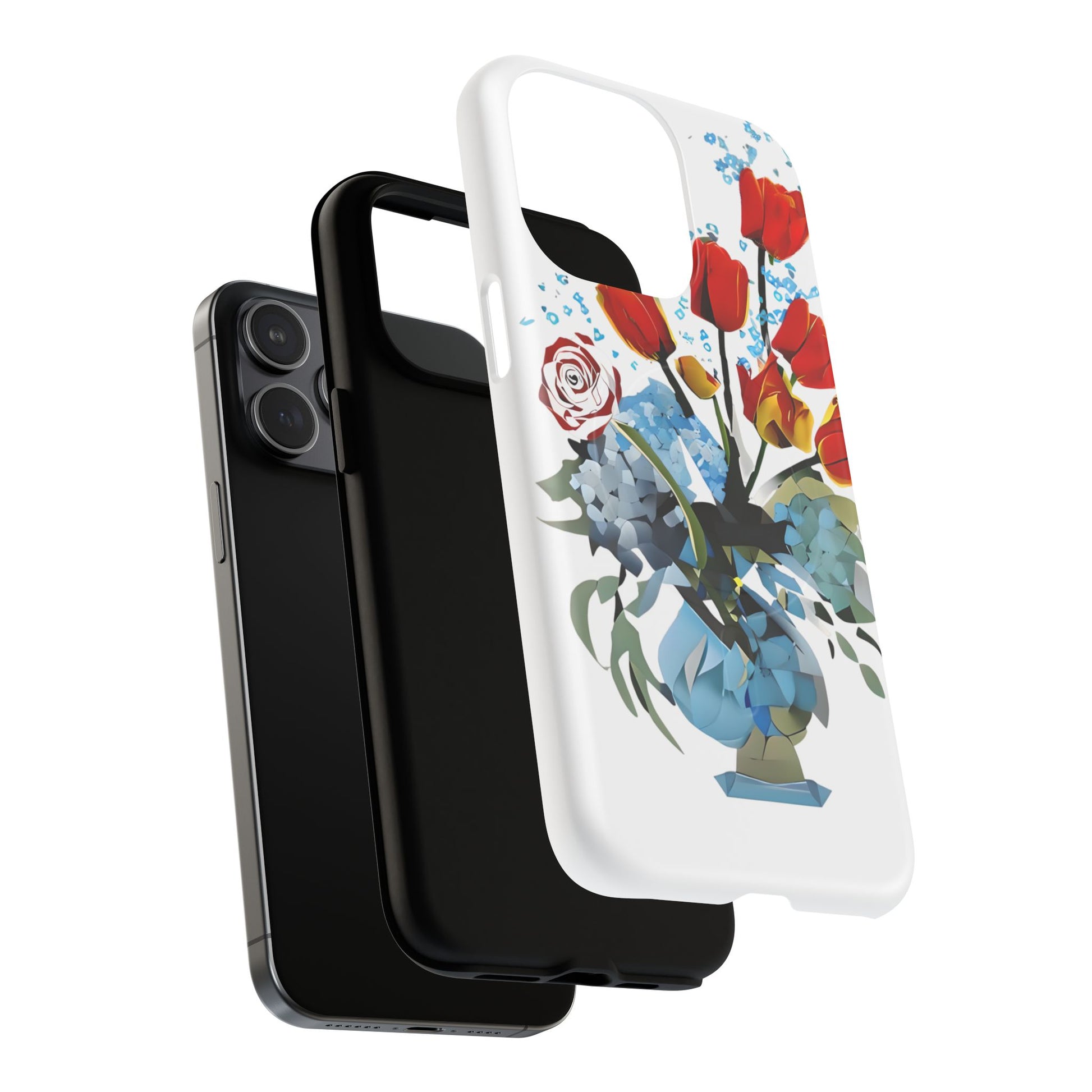Bouquet Brilliance - Artistic Floral iPhone 15 Pro Max MagSafe Phone Case - Vibrant Tulip, Rose & Hydrangea Design