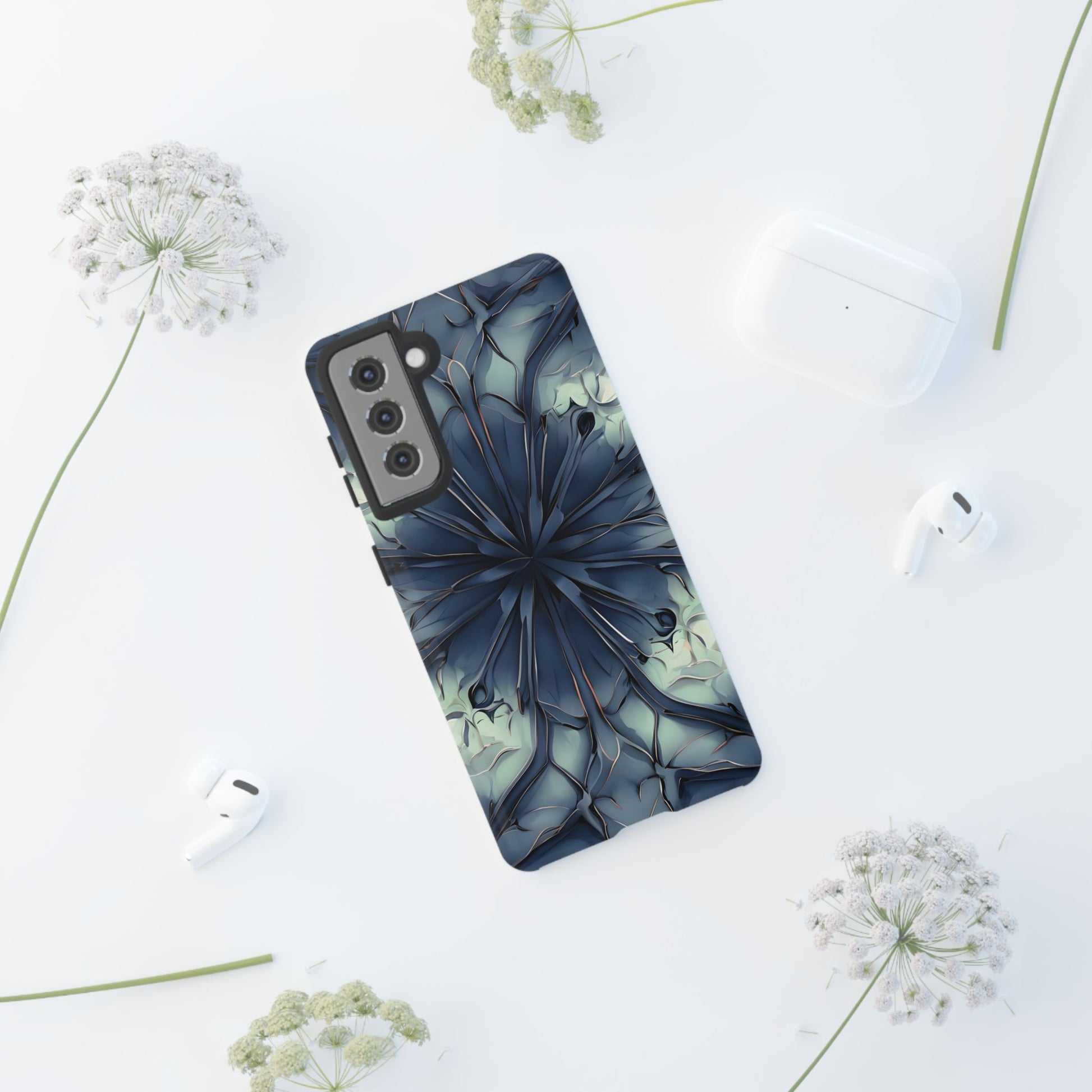 Indigo Mosaic - Artistic Kaleidoscope Collection Artistic Floral - Samsung Galaxy S21 Tough Phone Case - Bold Blue Symmetrical Design