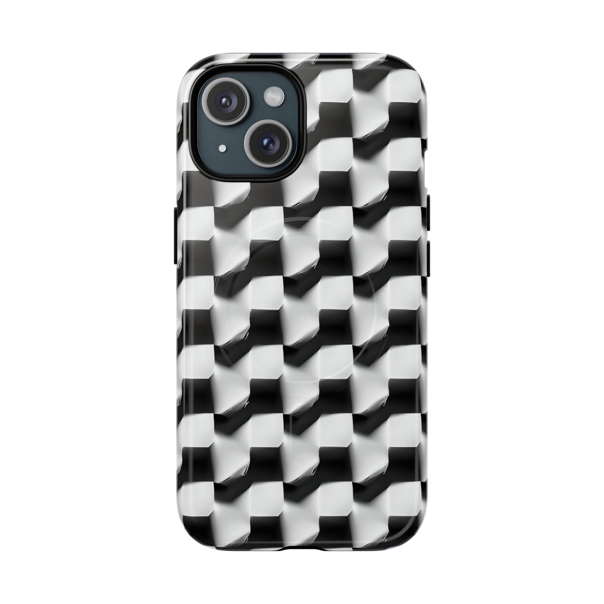 Monochrome Grid - iPhone 15 MagSafe Phone Case - Bold, Modern Black & White Design
