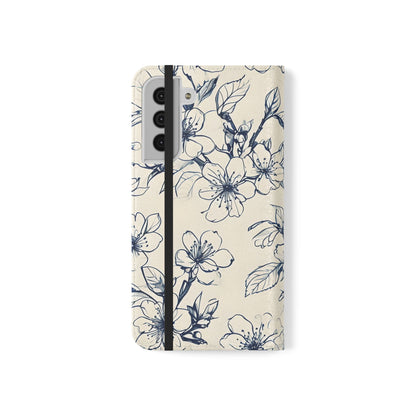 Blossom Sketch - Minimalist Floral Flip Phone Case for Samsung Galaxy
