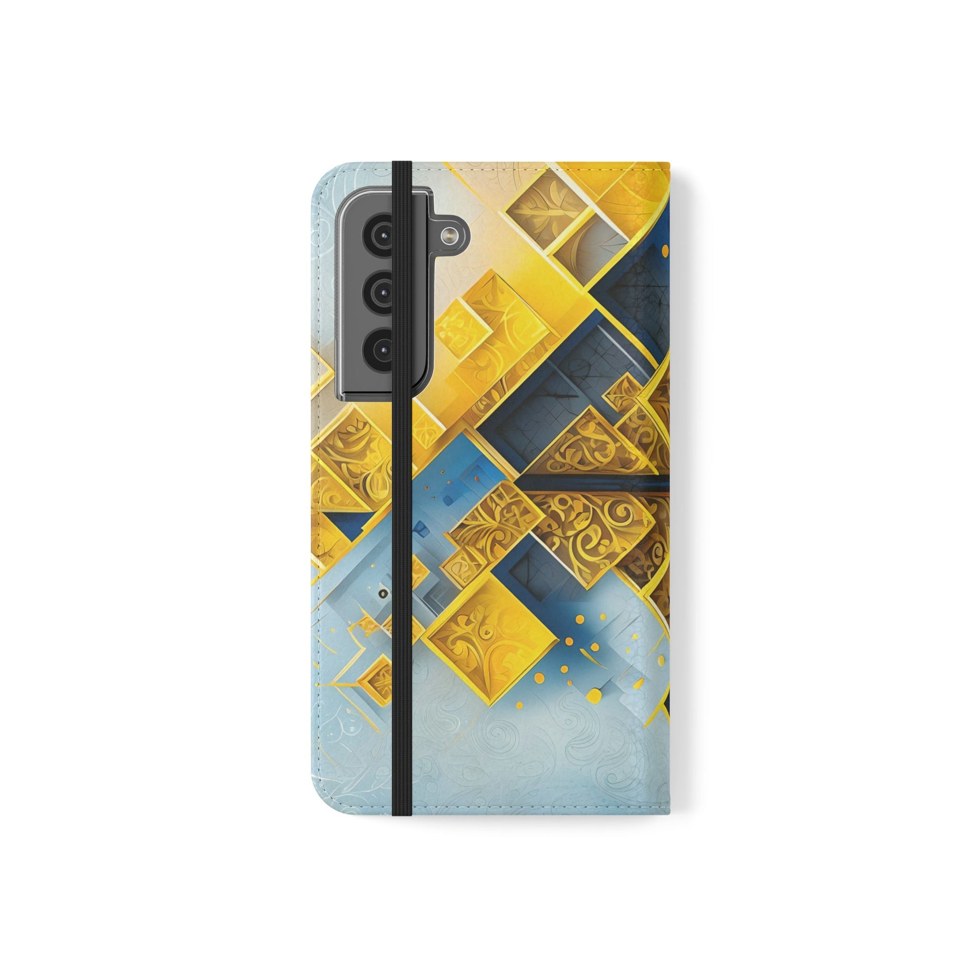 Golden Ascent Wallet Phone Case - Abstract Yellow & Blue Flip Cover for Samsung Galaxy S22