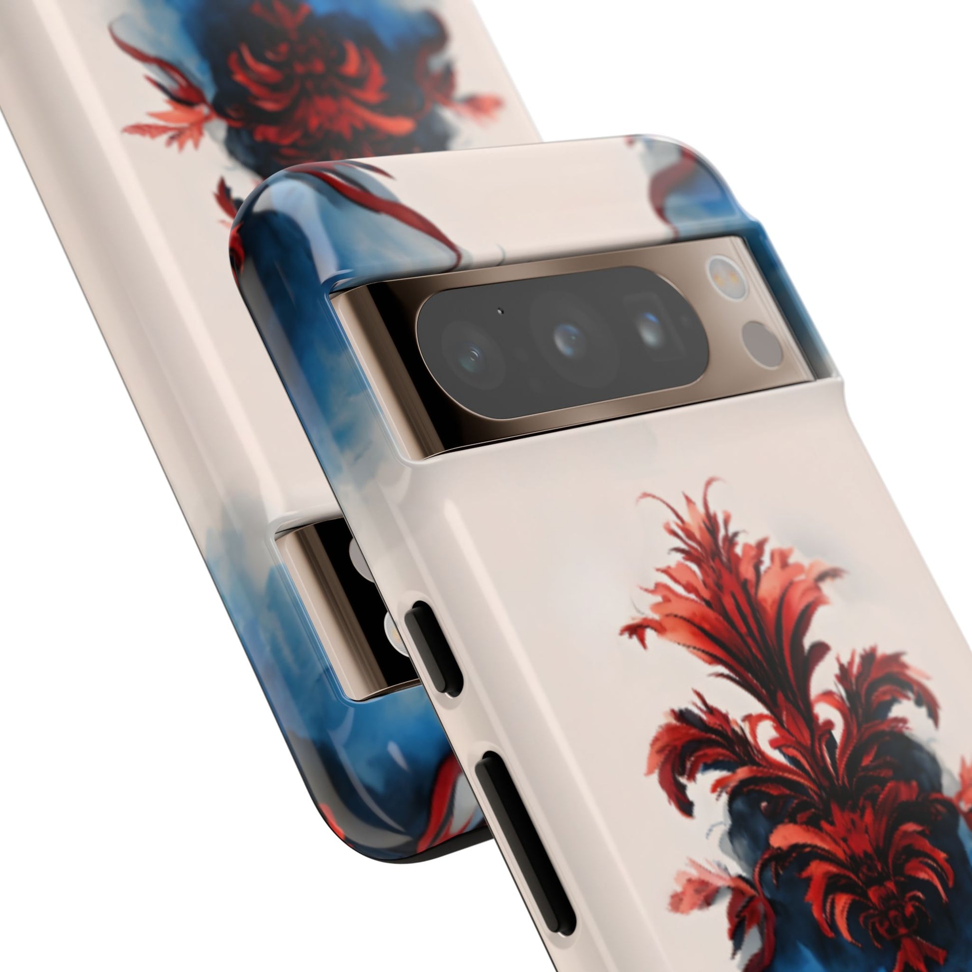 Crimson Plume patriotic feather illustration Google Pixel phone case angled view