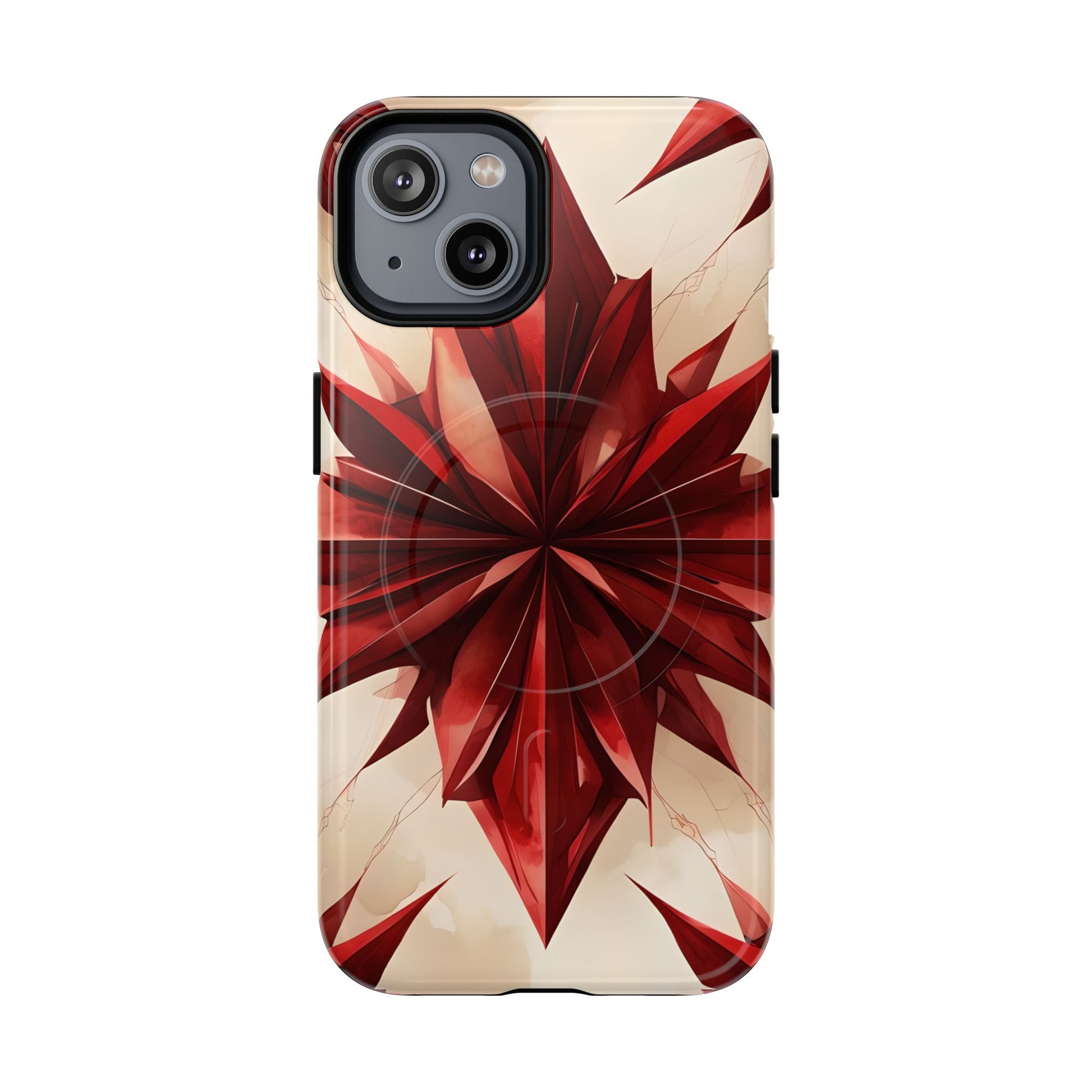 Ruby Compass iPhone 14 MagSafe Phone Case - Bold Red Modern Design