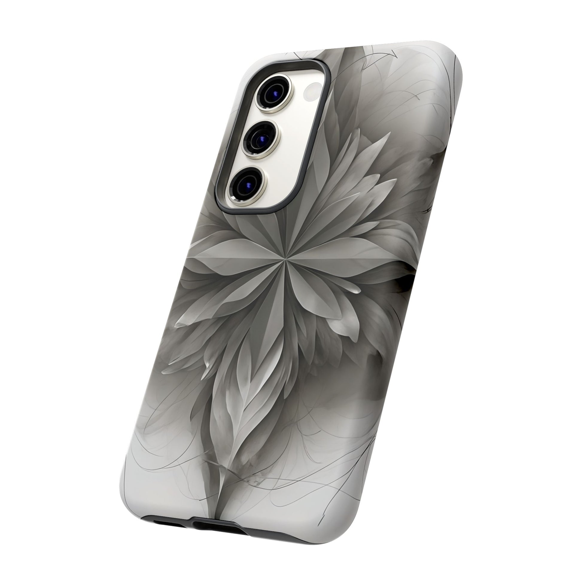 Silver Lotus - Elegant Monochrome Floral Samsung Galaxy S23 Tough Phone Case - Modern Lotus Design