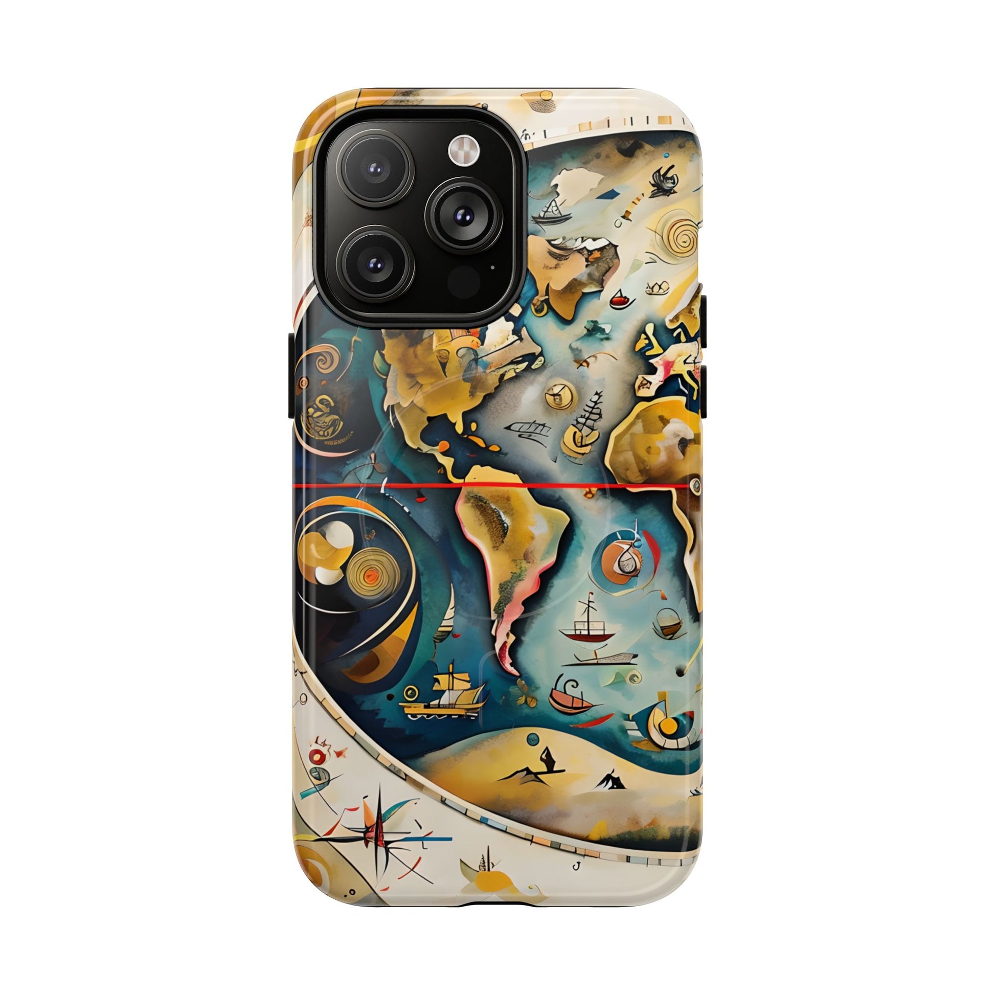 Celestial Map iPhone 14 Pro Max MagSafe Phone Case -Vintage Nautical World Map, Artistic Blue & Gold