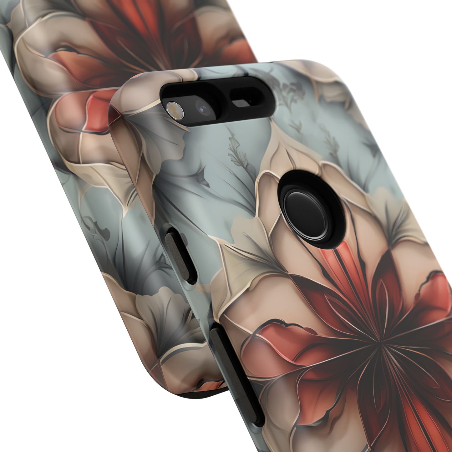 Ember Bloom - Kaleidoscope Collection Artistic Floral - Google Pixel Tough Phone Case - Fiery Symmetrical Design