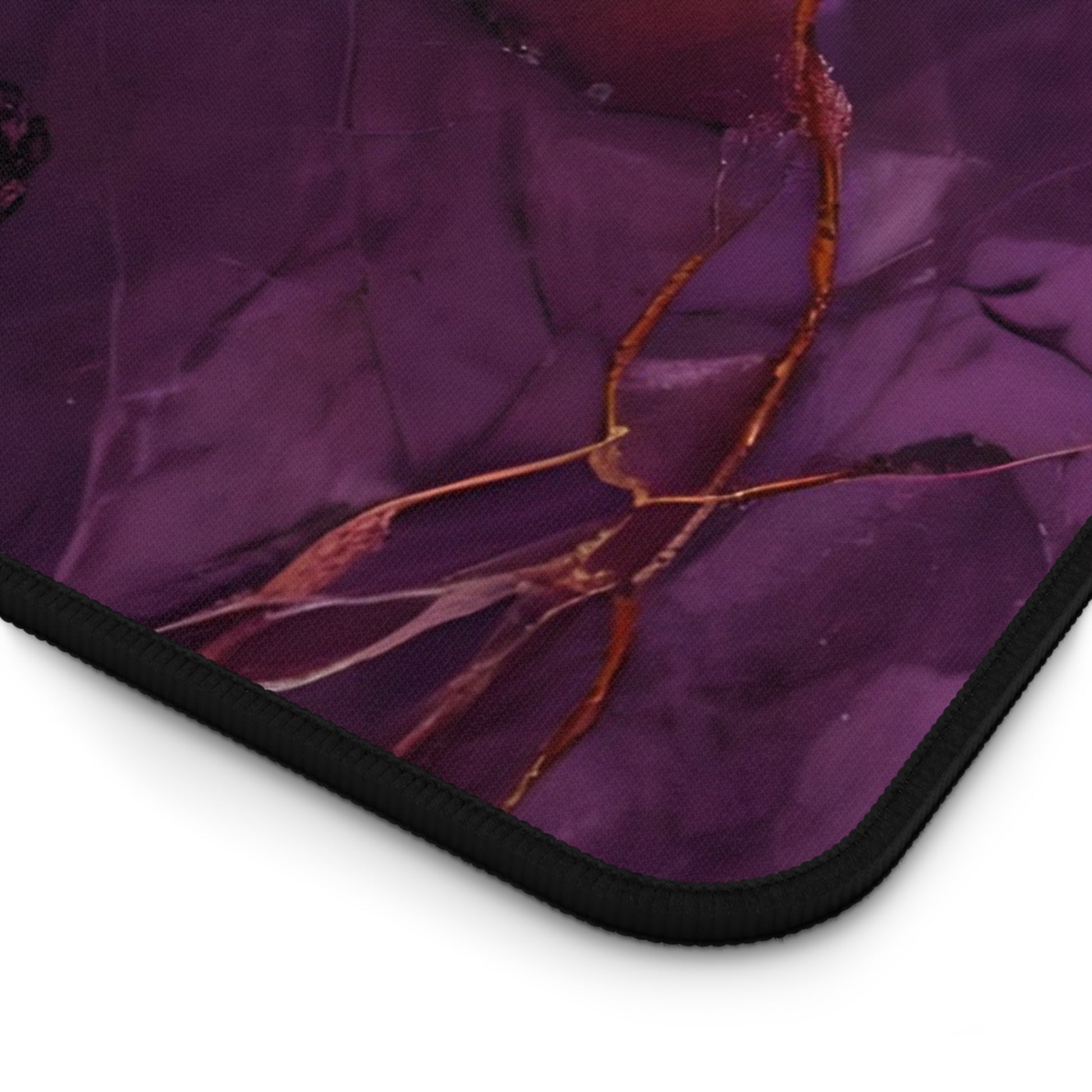 Close-up of Amethyst Current desk mat showing detailed purple abstract artwork