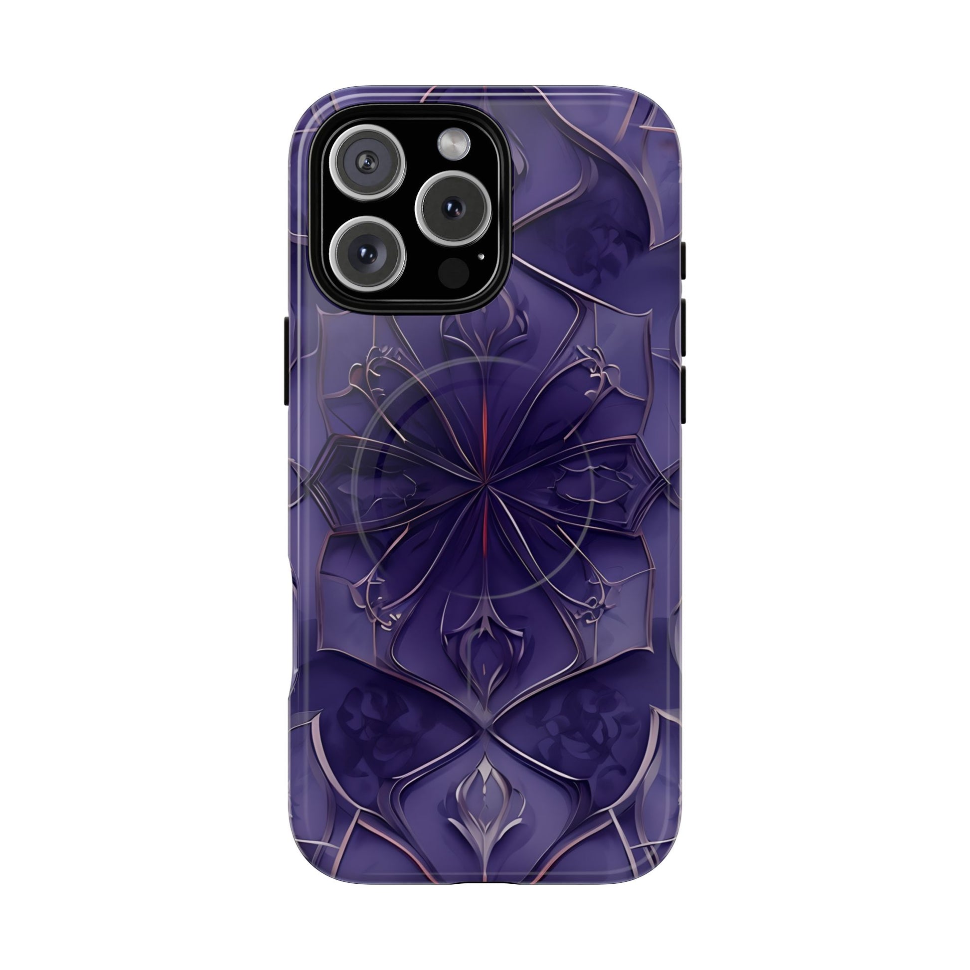 Violet Nebula - Kaleidoscope Collection Artistic Floral Burst - iPhone 16 Pro Max MagSafe Phone Case -Bold Purple Symmetrical Design