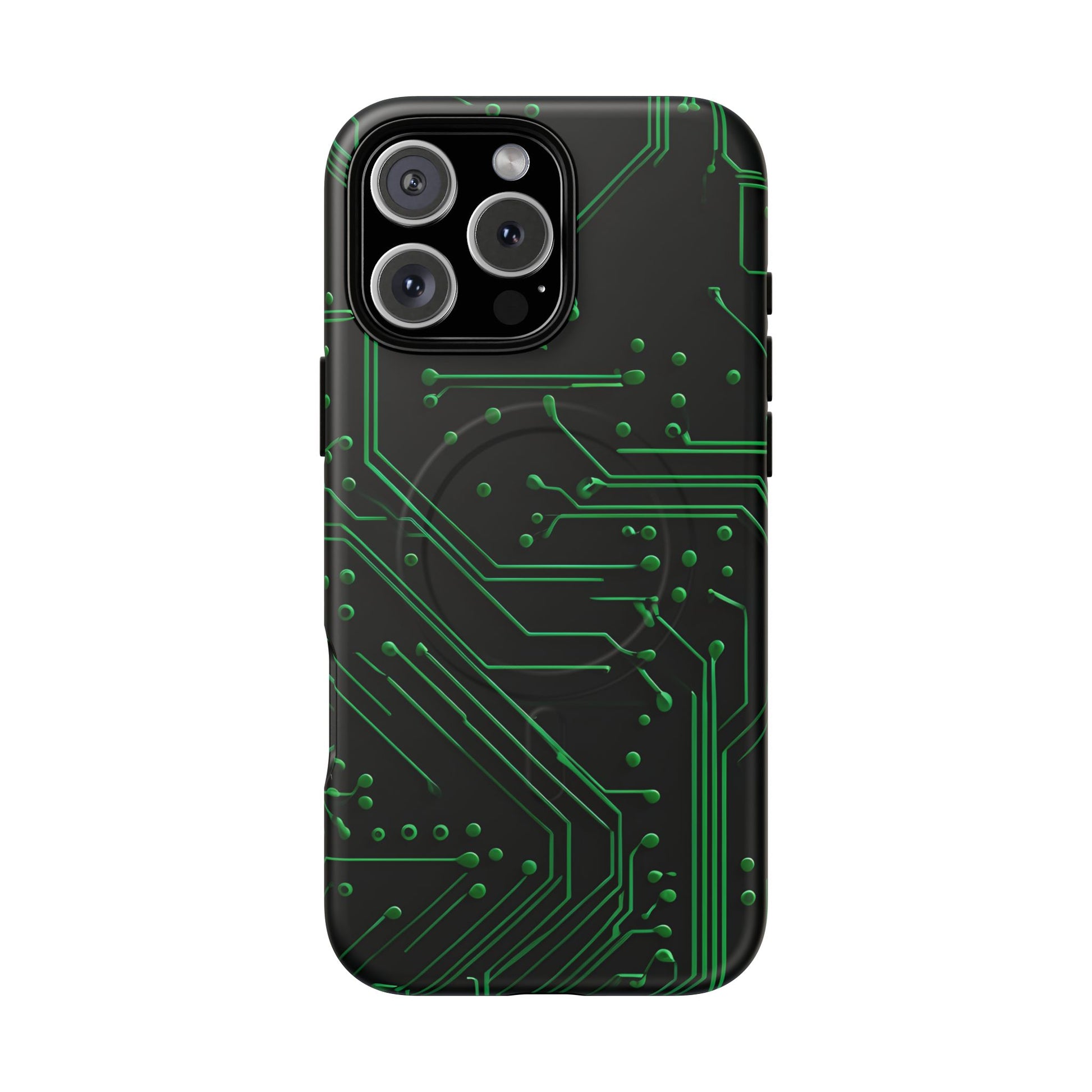 Green Circuit Grid iPhone 16 Pro Max MagSafe Compatible case- Tech-Inspired Shockproof Cover