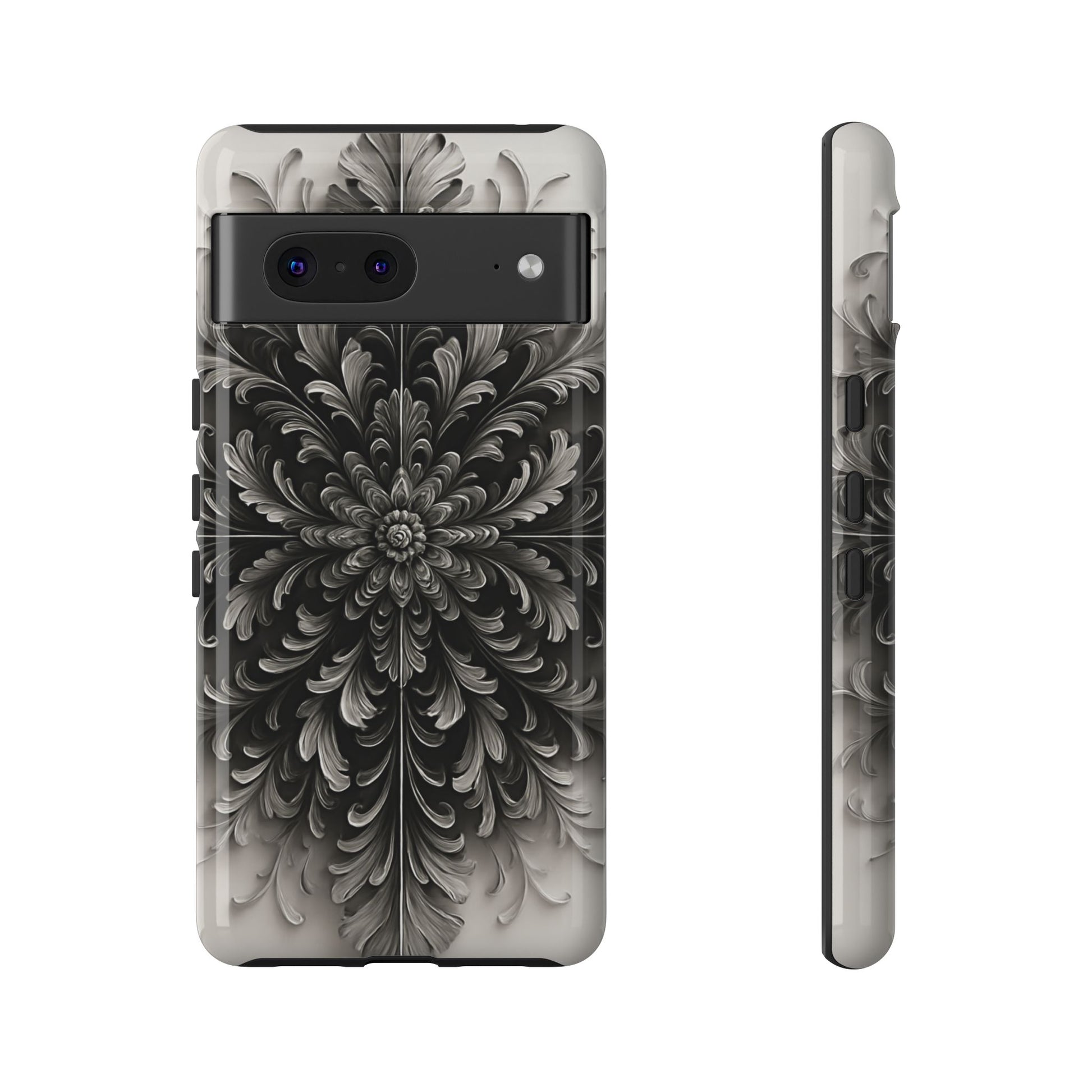Obsidian Bloom - Elegant Black & White Google Pixel 7 Phone Case - Intricate Mandala Flower Design