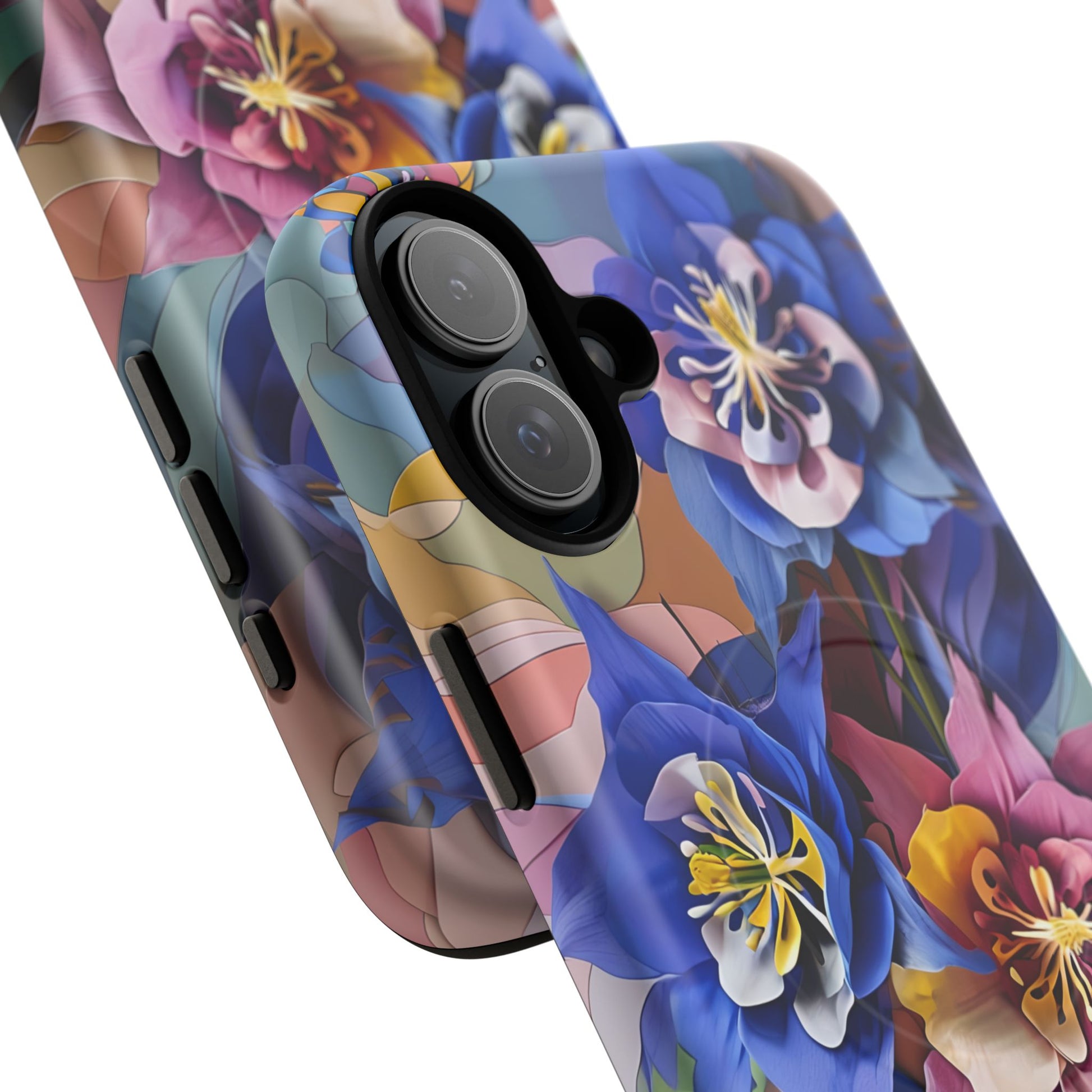 Blue Columbine Carnivale - Artistic Floral & Butterfly iPhone 16 Plus MagSafe Phone Case - Vibrant Botanical Design