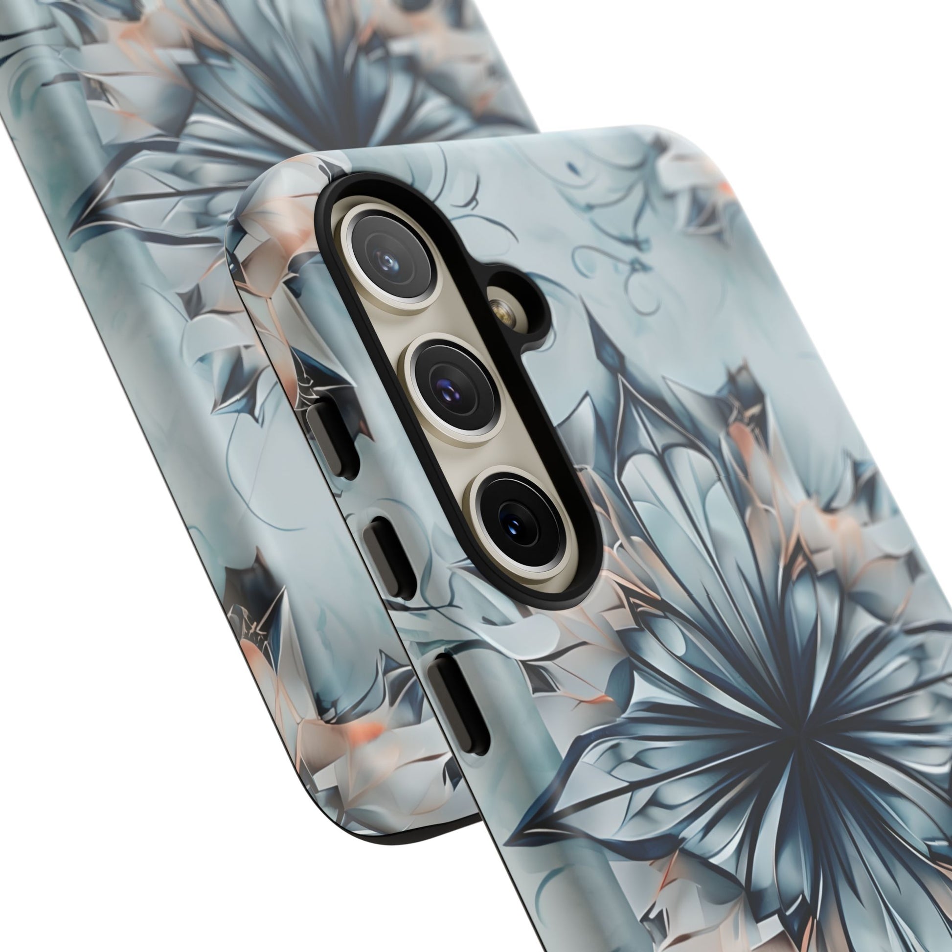 Indigo Mirage - Artistic Kaleidoscope Collection Artistic Floral - Samsung Galaxy S24 Plus Tough Phone Case - Bold Indigo Symmetrical Design