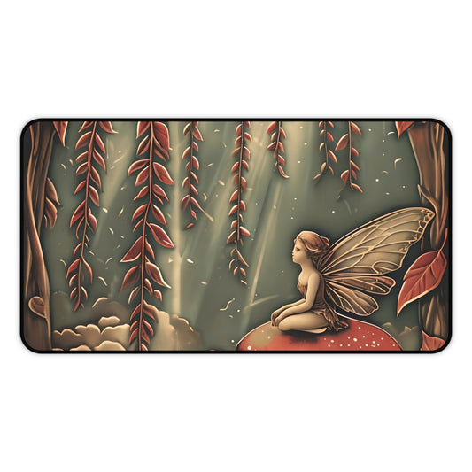 Willow Whisper desk mat featuring woodland botanical illustration in earthy tones