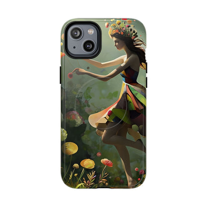 Dancing Wildflower Muse iPhone - Artistic Floral Fantasy Cover - MagSafe Compatible - Whimsical Nature-Inspired Protective Accessory