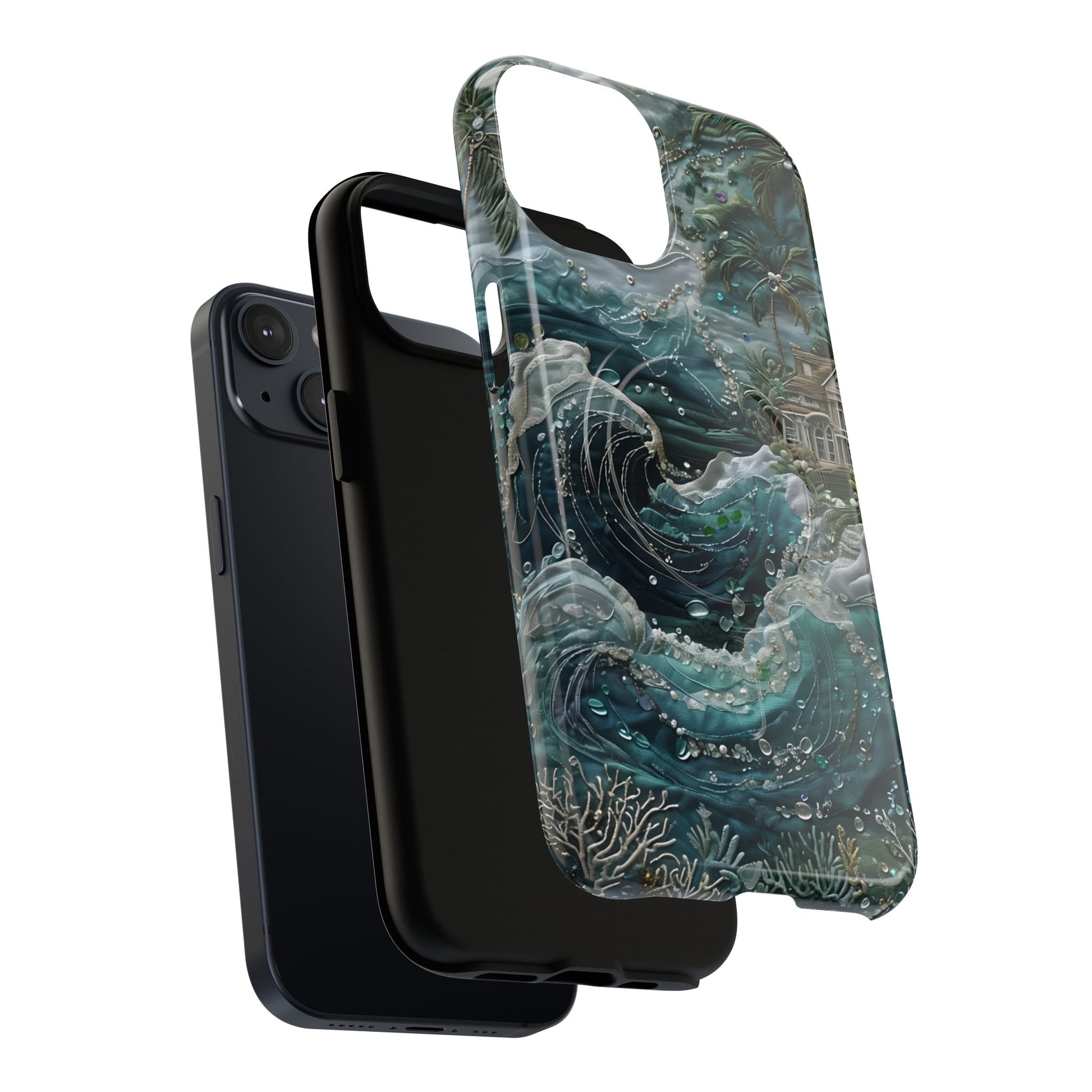 Dual-layer Tropical Midnight Wave iPhone MagSafe case showing shock absorbing protection