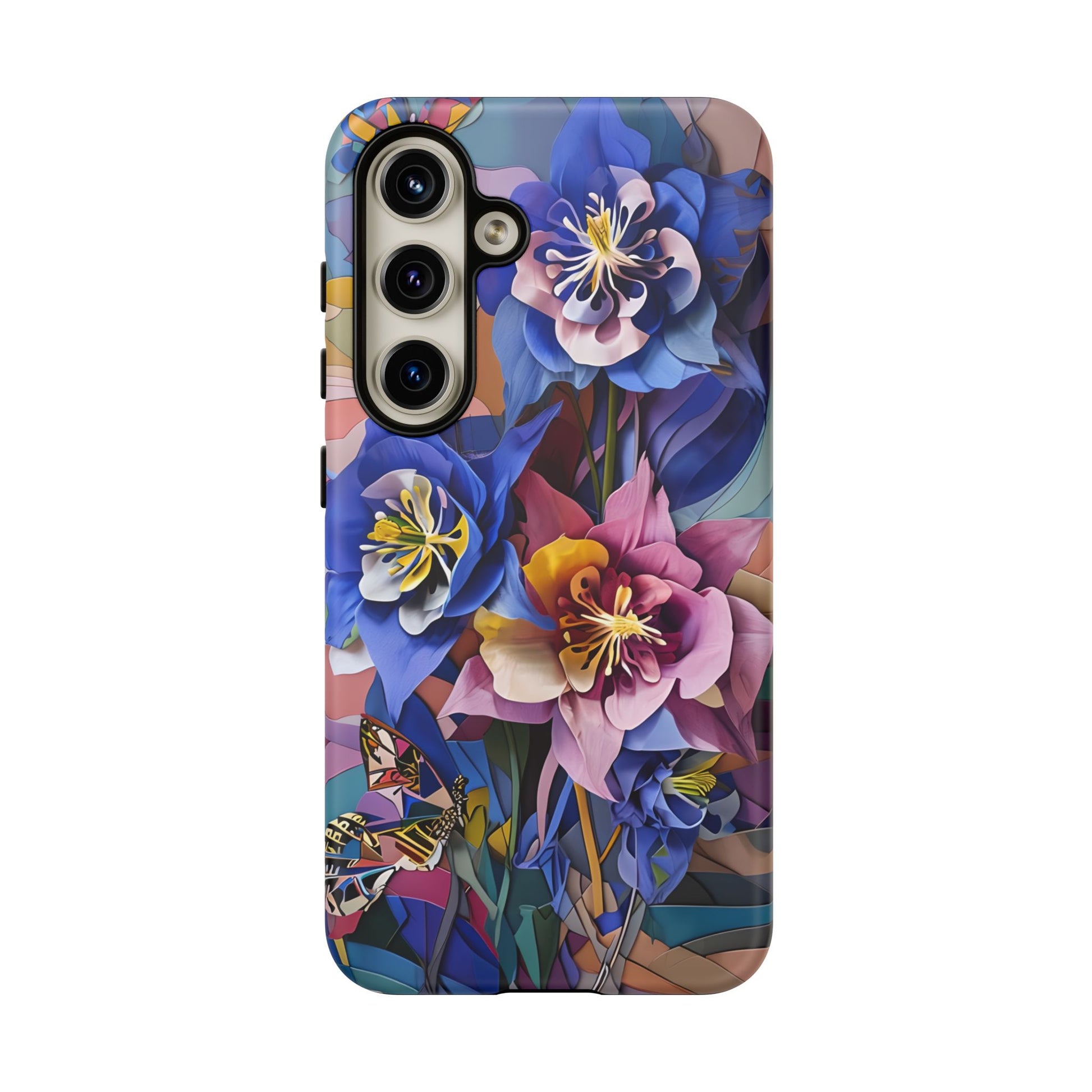 Blue Columbine Carnivale - Artistic Floral & Butterfly Samsung S24 Tough Phone Case - Vibrant Botanical Design