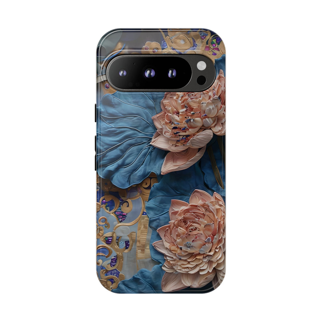 Peony Midnight Tapestry - Google Pixel 9 Pro - Elegant Blue & Blush Artful Phone Cover