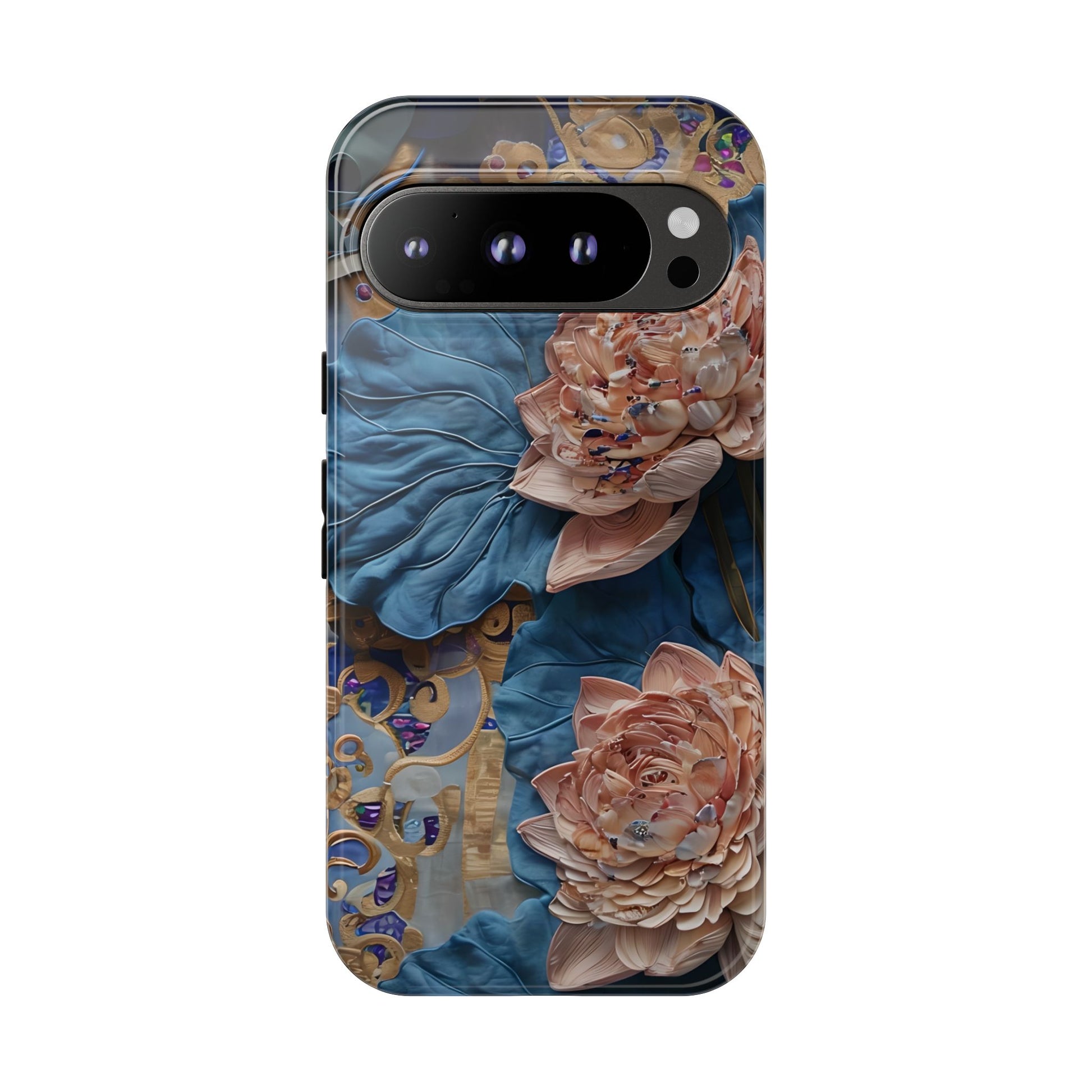 Peony Midnight Tapestry - Google Pixel 9 Pro - Elegant Blue & Blush Artful Phone Cover