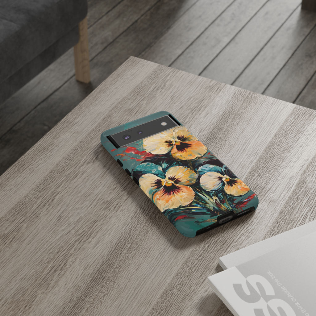 Golden Pansy Cascade Tough Case for Google Pixel 6 - Floral Artistic Shockproof Cover, Elegant Protective Phone Case