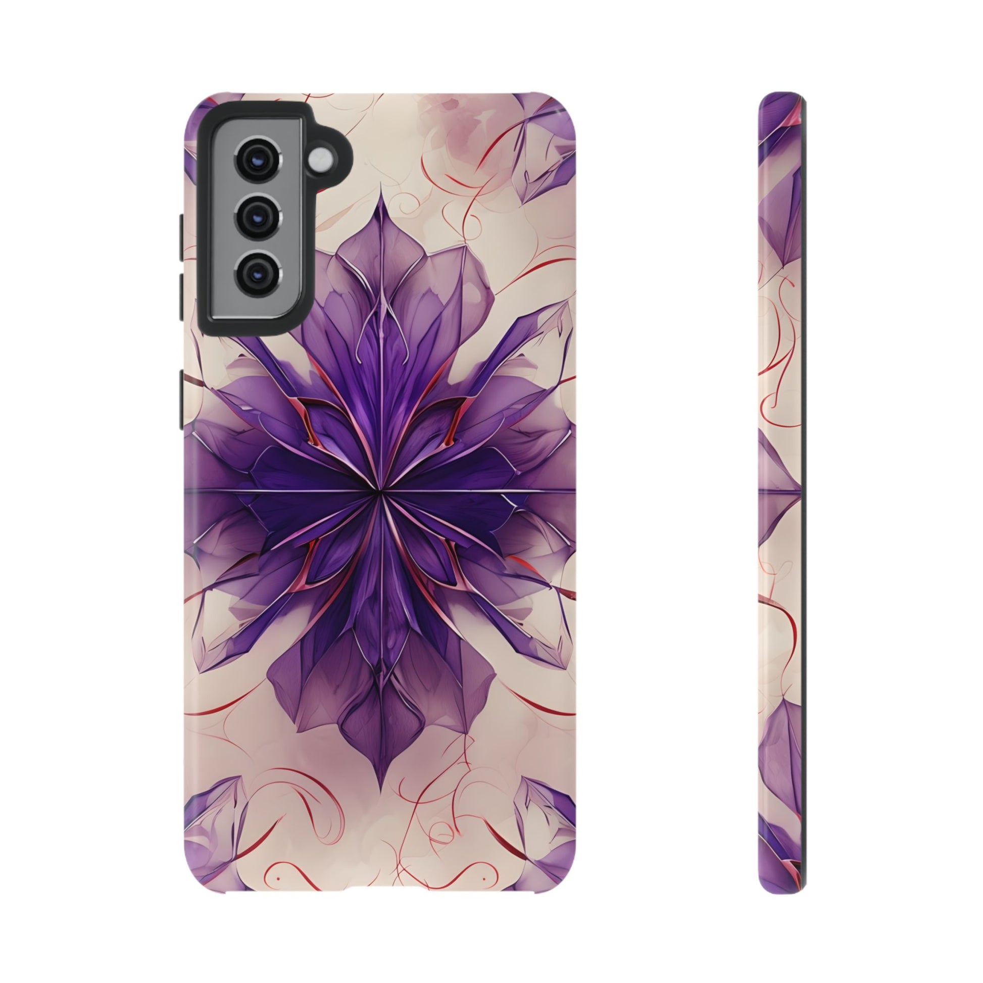 Violet Reverie - Kaleidoscope Collection Artistic Floral Burst - Samsung Galaxy S21 Plus Tough Phone Case - Bold Purple Symmetrical Design