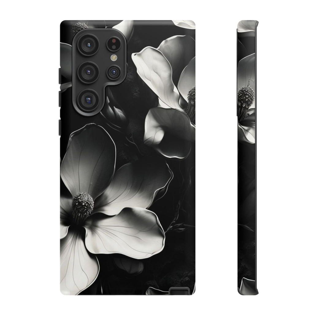 Monochrome Magnolia - Elegant Black & White Floral Samsung Galaxy S22 Ultra Tough Phone Case - Artistic Magnolia Design