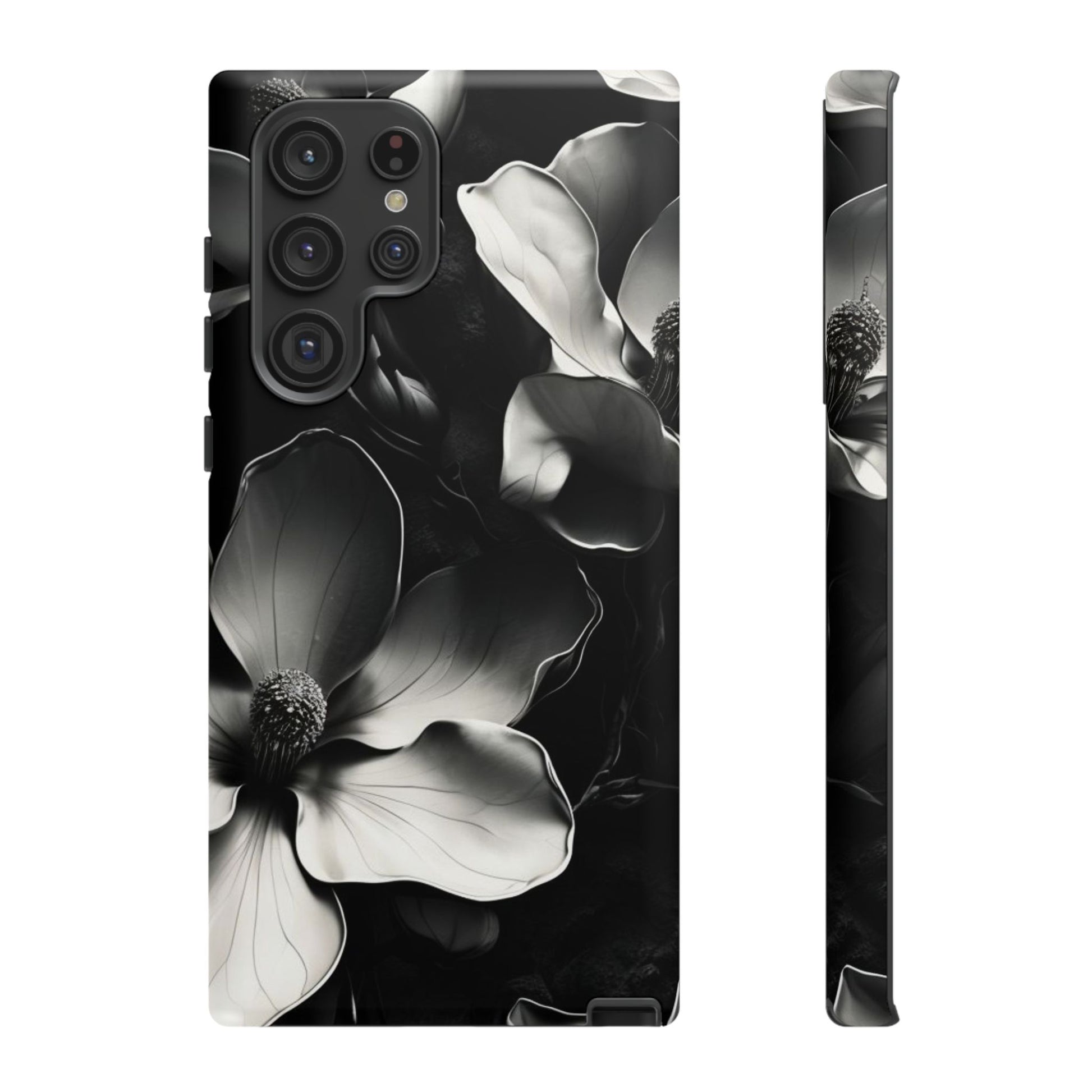 Monochrome Magnolia - Elegant Black & White Floral Samsung Galaxy S22 Ultra Tough Phone Case - Artistic Magnolia Design