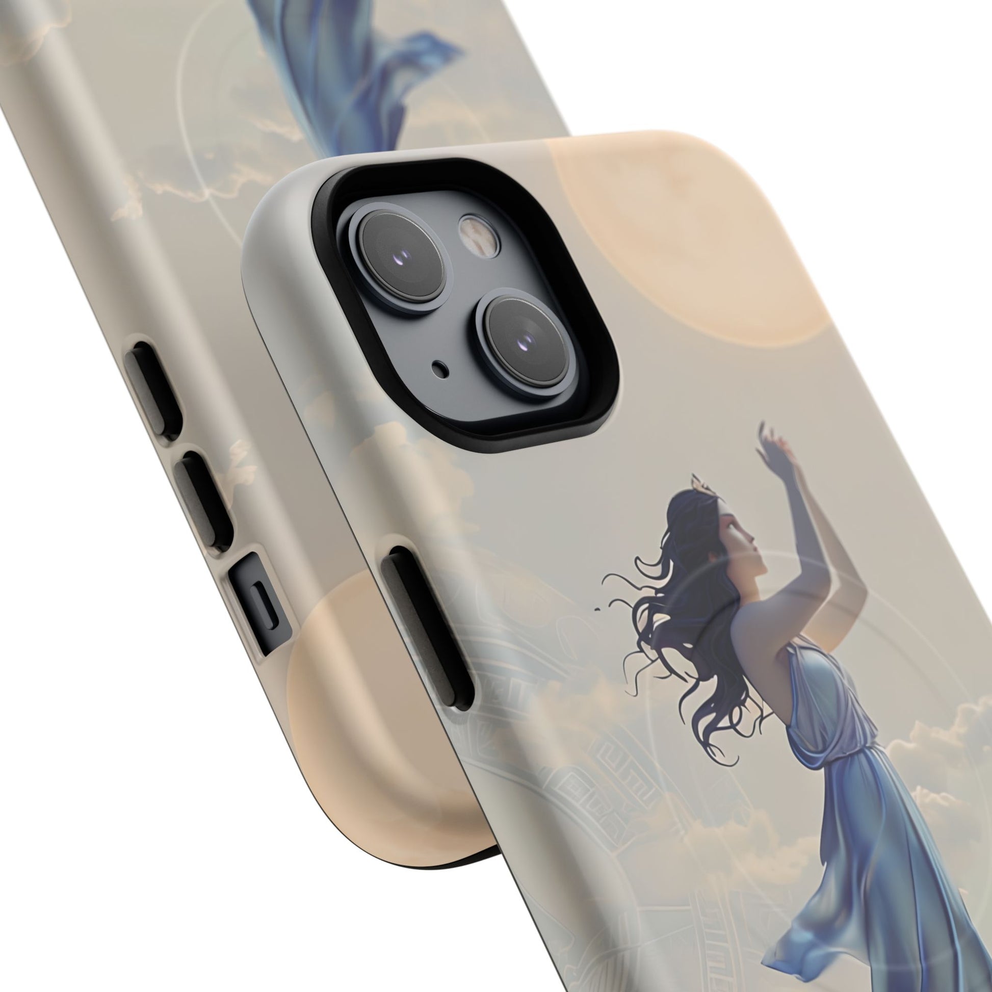 Moonlit Ascend - Ethereal Celestial Art iPhone 14 Plus MagSafe Phone Case -Dreamy Night Sky & Floating Woman Design