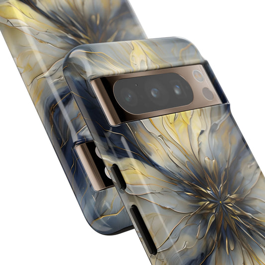 Luminous Petal glowing abstract flower artwork Google Pixel phone case angled view