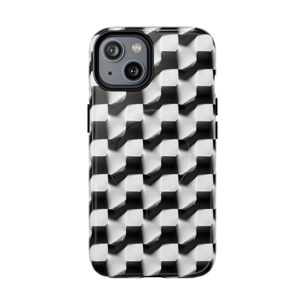 Monochrome Grid - iPhone 14 MagSafe Phone Case - Bold, Modern Black & White Design