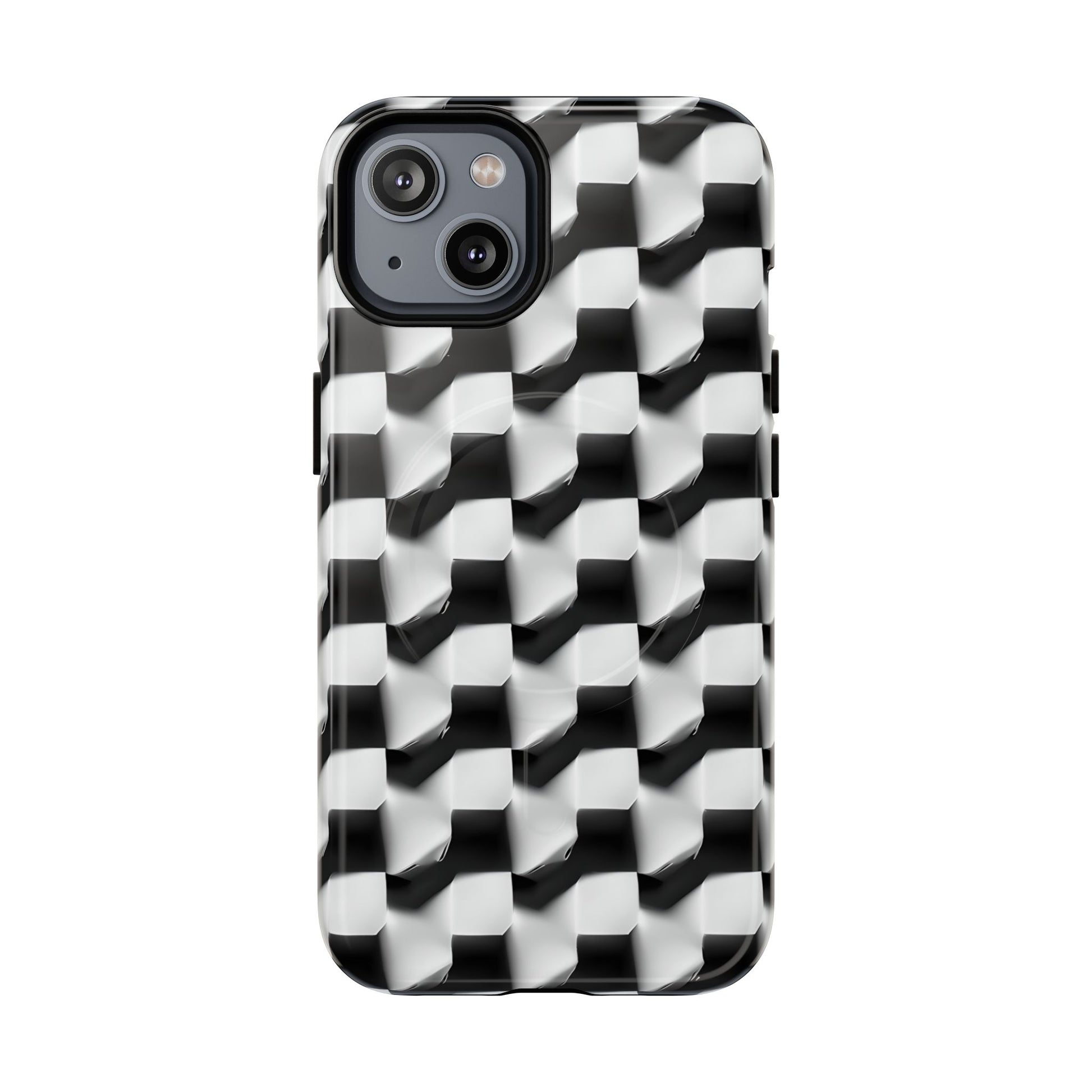 Monochrome Grid - iPhone 14 MagSafe Phone Case - Bold, Modern Black & White Design