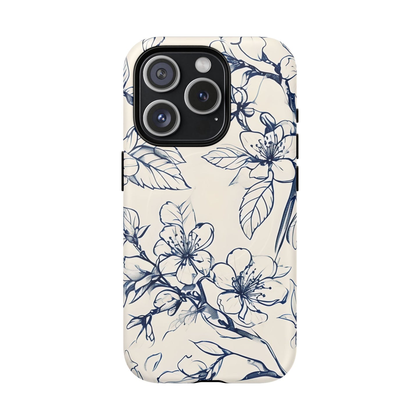 Blossom Sketch - Artistic Blue Floral - iPhone MagSafe Phone Case - Botanical Design