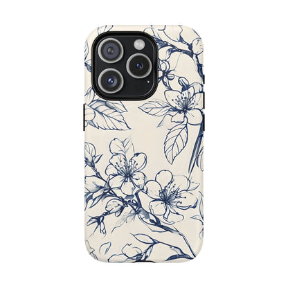 Blossom Sketch - Artistic Blue Floral - iPhone MagSafe Phone Case - Botanical Design