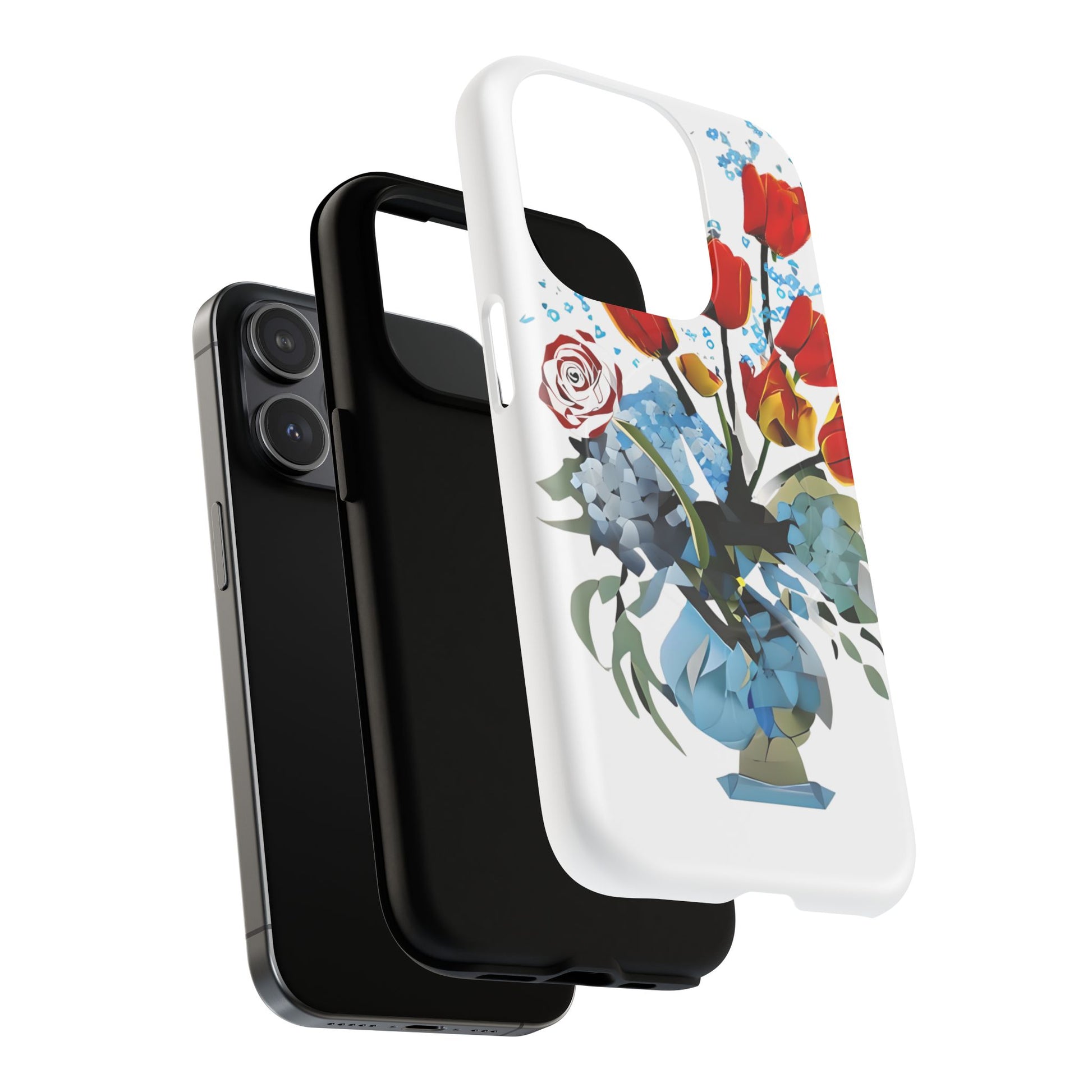 Bouquet Brilliance - Artistic Floral iPhone 15 Pro MagSafe Phone Case - Vibrant Tulip, Rose & Hydrangea Design