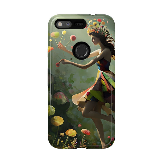 Dancing Wildflower Muse Google Pixel Tough Case - Artistic Floral Fantasy Cover - Whimsical Nature-Inspired Protective Accessory