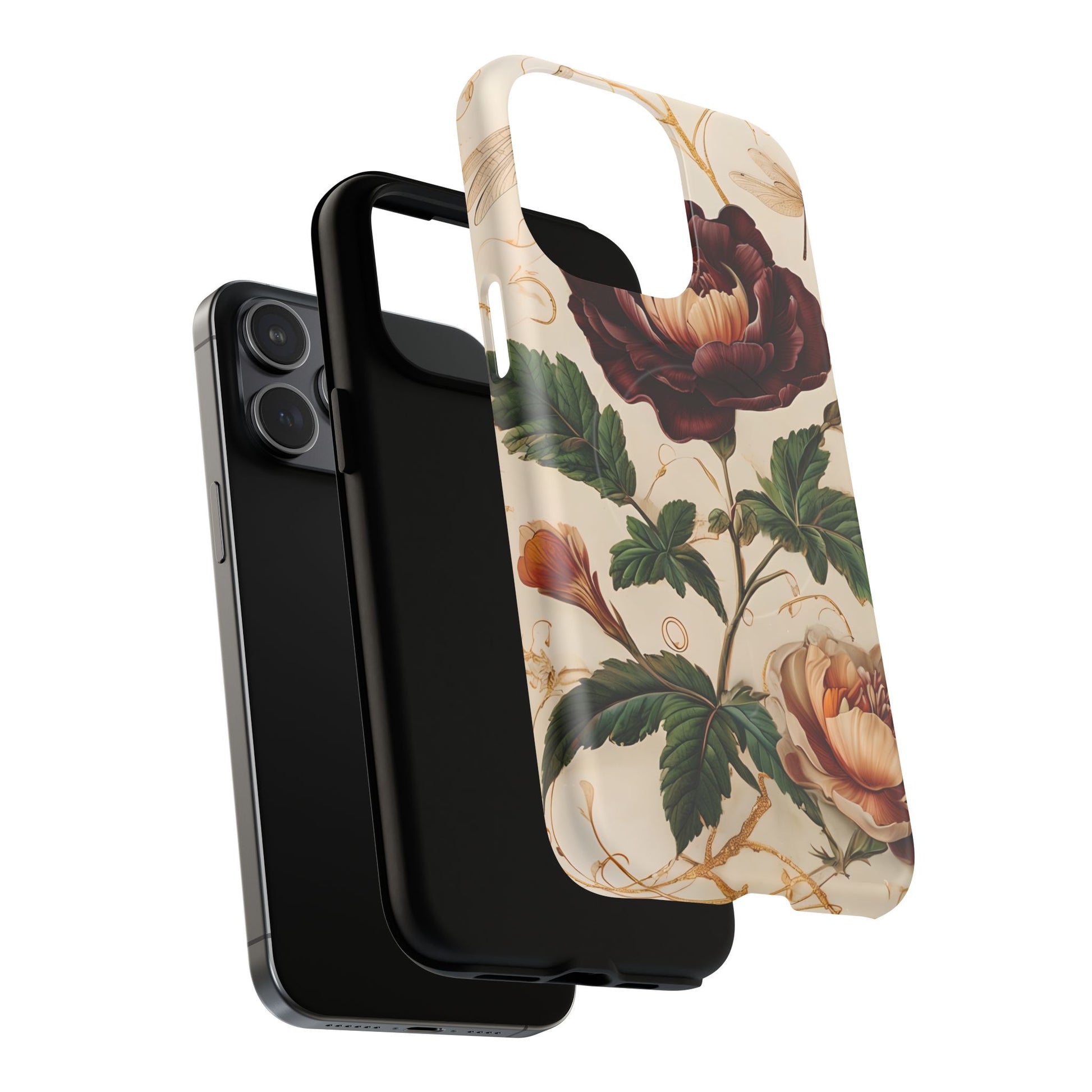 Vintage Burgundy Rose - Elegant Floral iPhone 15 Pro Max Phone Case - Classic Painterly Rose Design
