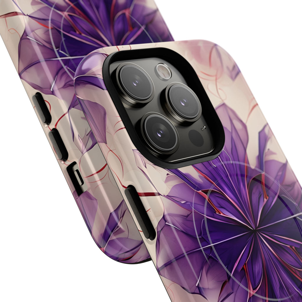 Violet Reverie - Kaleidoscope Collection Artistic Floral Burst - iPhone 14 Pro MagSafe Phone Case - Bold Purple Symmetrical Design