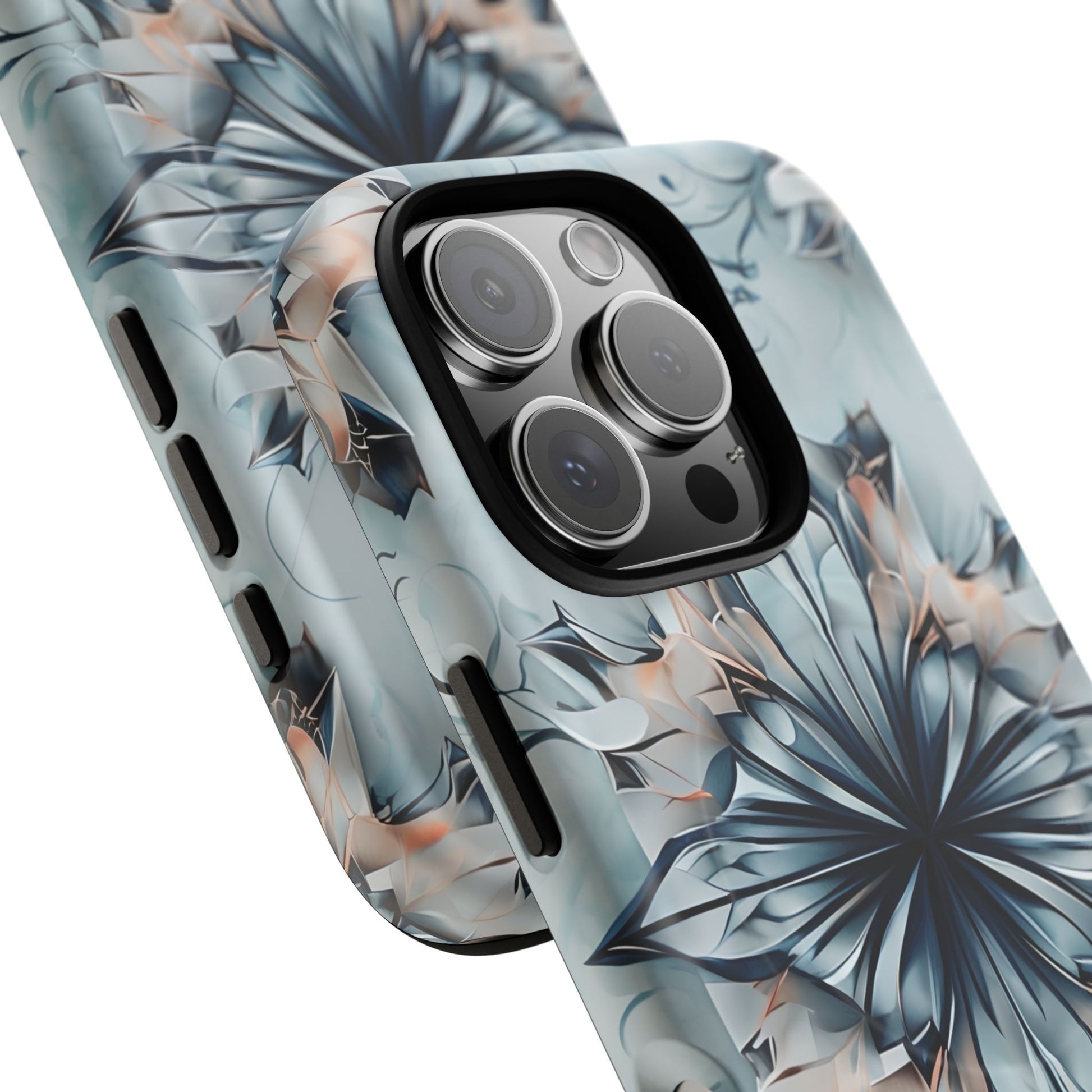 Indigo Mirage - Artistic Kaleidoscope Collection Artistic Floral - iPhone 16 Pro MagSafe Phone Case -Bold Indigo Symmetrical Design