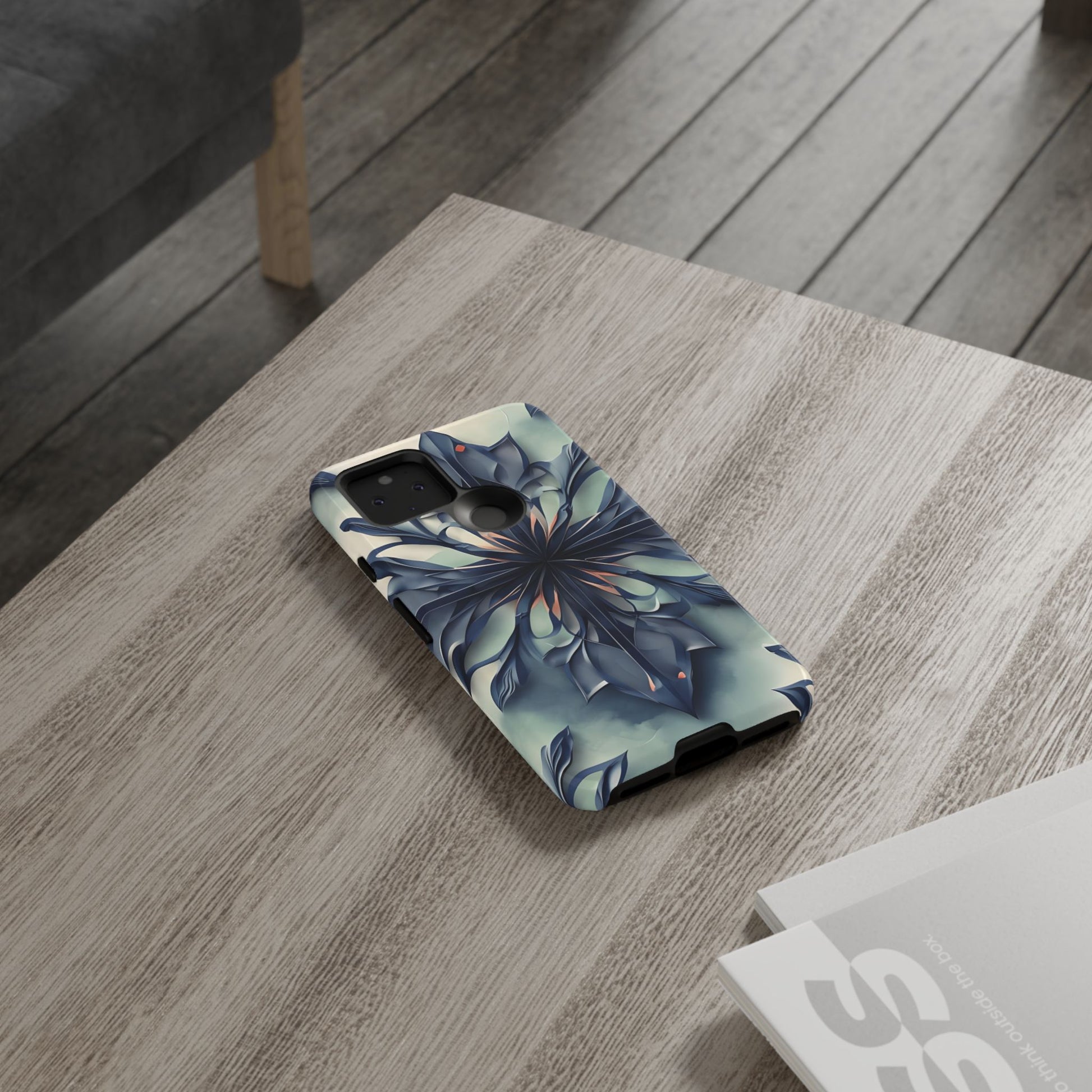 Frosted Indigo Bloom - Artistic Kaleidoscope Collection Artistic Floral - Google Pixel 5 5G Tough Phone Case - Blue Symmetrical Design