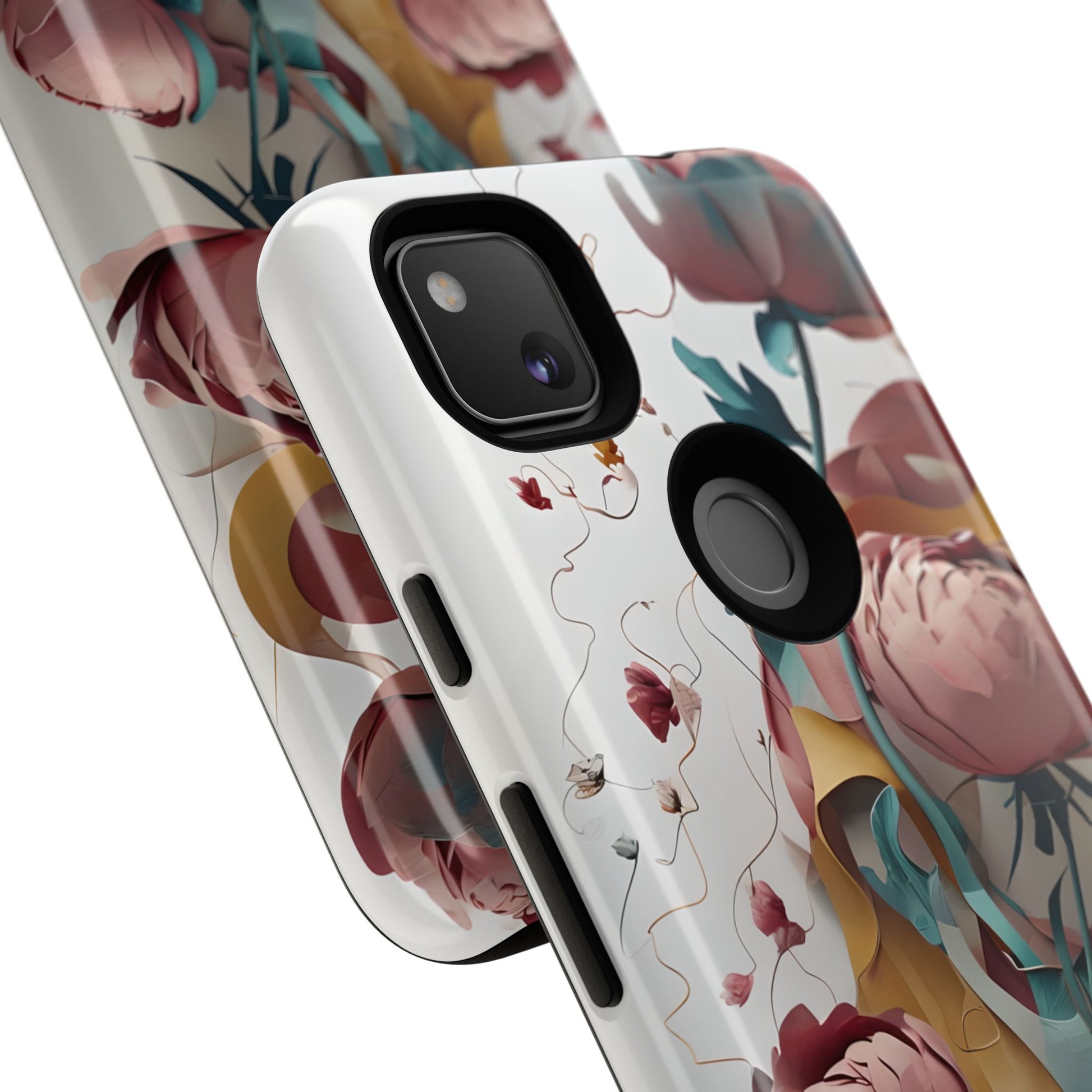 Blushing Peony Veil - Elegant Painterly Floral Google Pixel 4a Tough Phone Case - Soft Blush & Teal Peony Design
