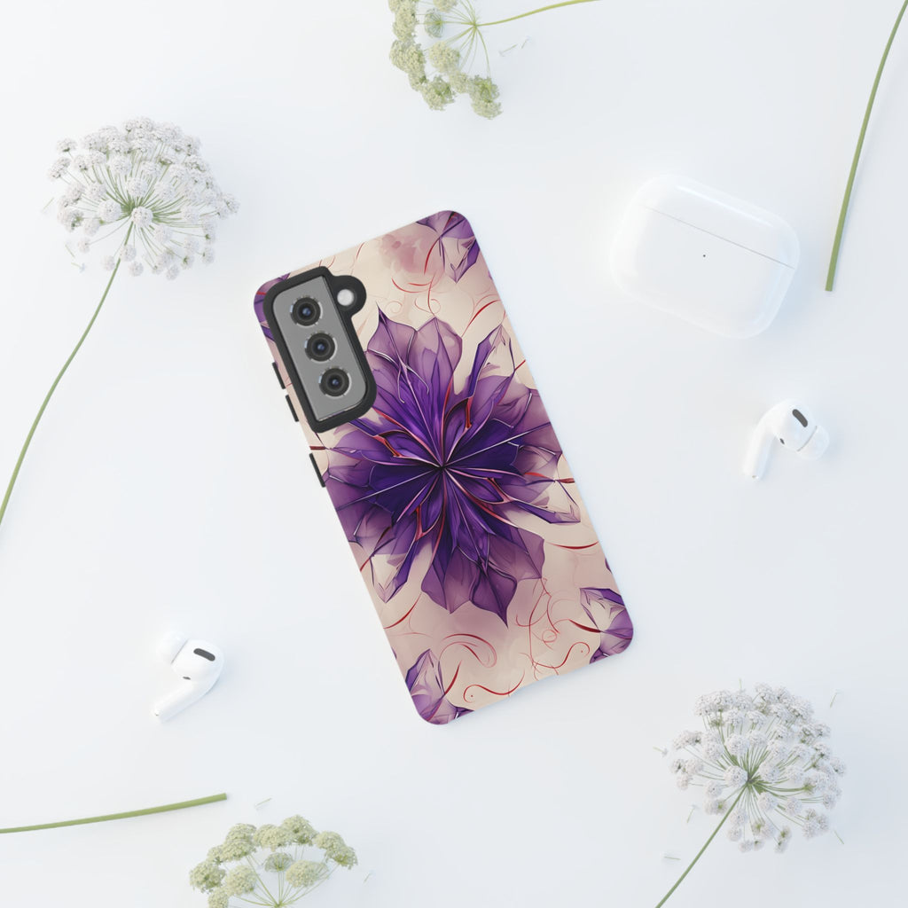 Violet Reverie - Kaleidoscope Collection Artistic Floral Burst - Samsung Galaxy S21 Tough Phone Case - Bold Purple Symmetrical Design