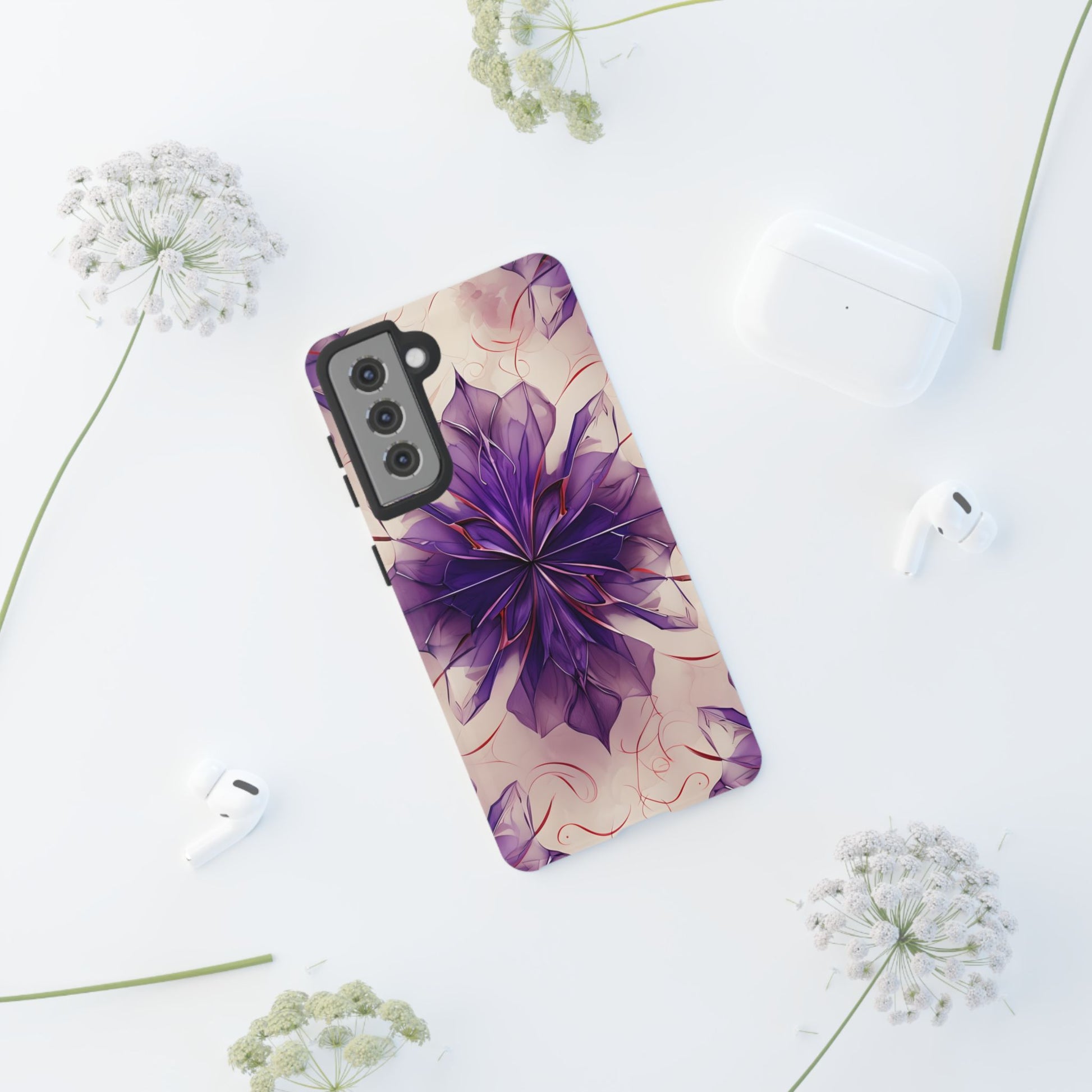 Violet Reverie - Kaleidoscope Collection Artistic Floral Burst - Samsung Galaxy S21 Tough Phone Case - Bold Purple Symmetrical Design