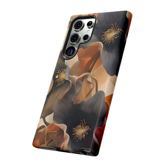 Autumn Ember burnt orange floral artwork Samsung Galaxy phone case angled view