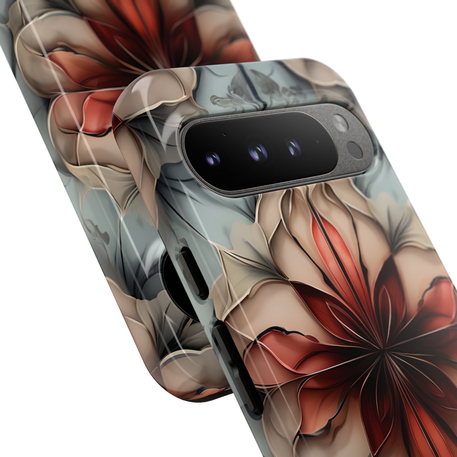 Ember Bloom - Kaleidoscope Collection Artistic Floral - Google Pixel 9 Pro XL Tough Phone Case - Fiery Symmetrical Design