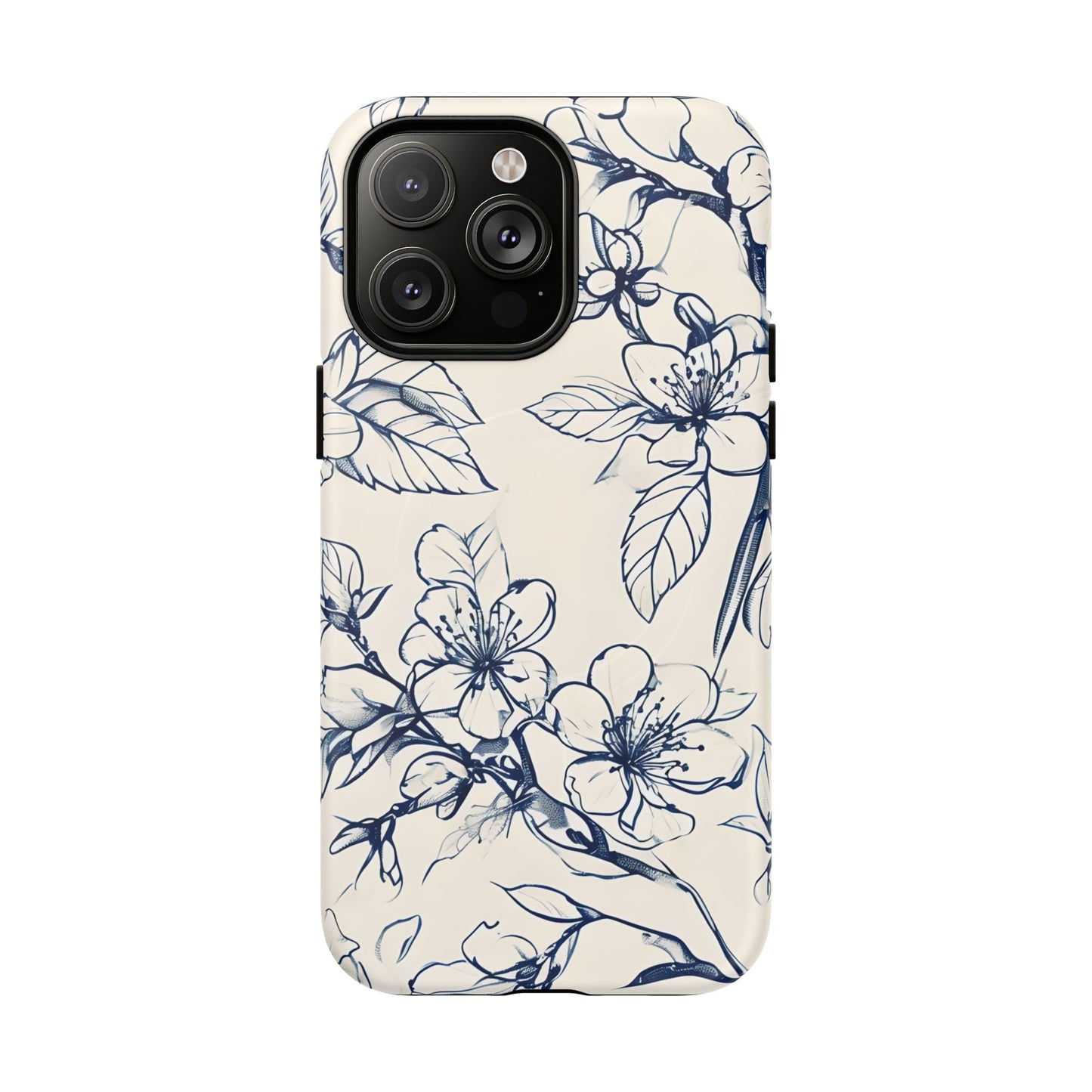 Blossom Sketch - Artistic Blue Floral - iPhone MagSafe Phone Case - Botanical Design