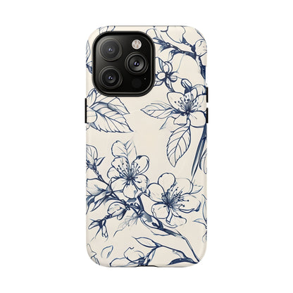 Blossom Sketch - Artistic Blue Floral - iPhone MagSafe Phone Case - Botanical Design
